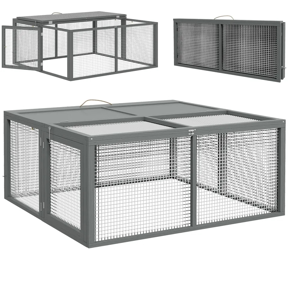 pawhut-clapier-lapin-pliable-en-bois-avec-toit-ouvrant-2-3-lapins-gris image 1