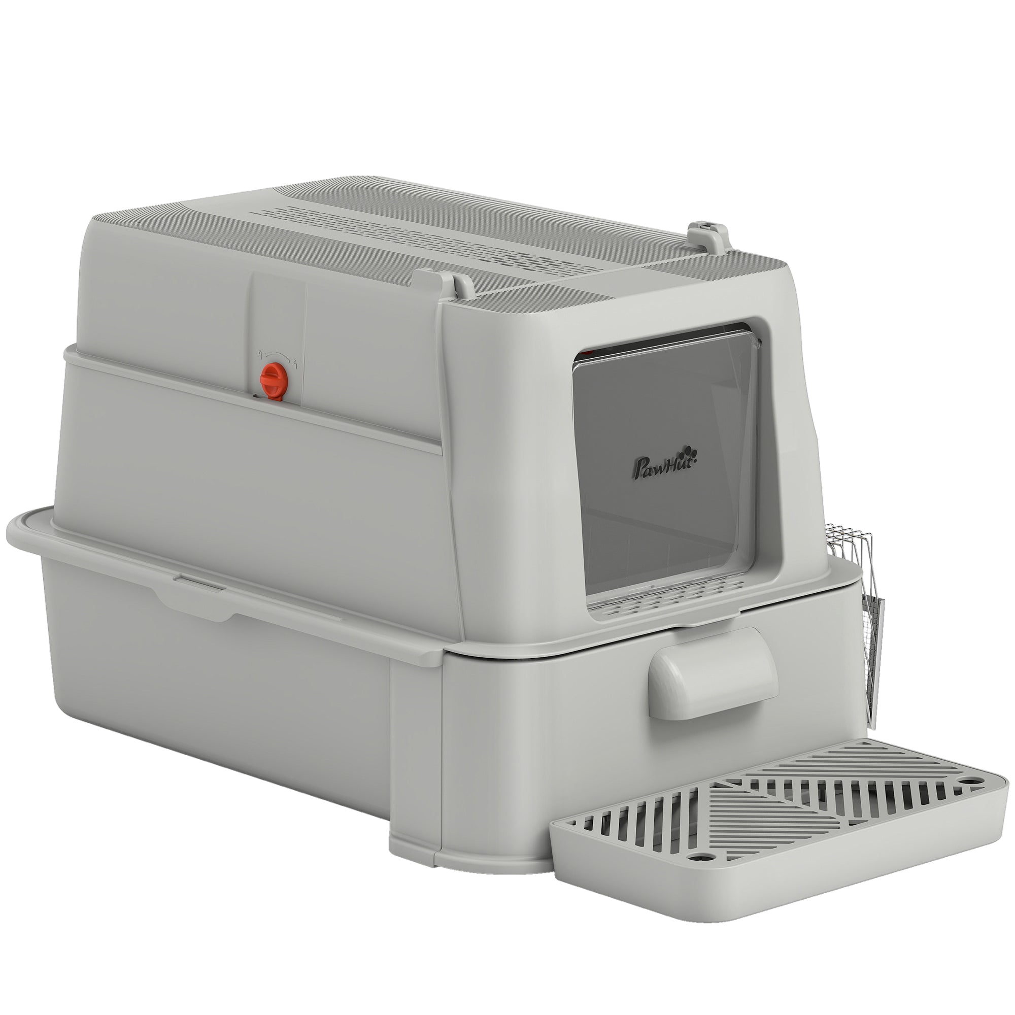 pawhut-bac-liti-re-xl-inox-avec-couvercle-et-tiroir-coulissant-gris-clair image 2