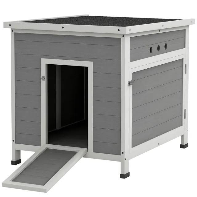 pawhut-maison-canards-2-4-canards-en-bois-double-portes-gris-clair image 1