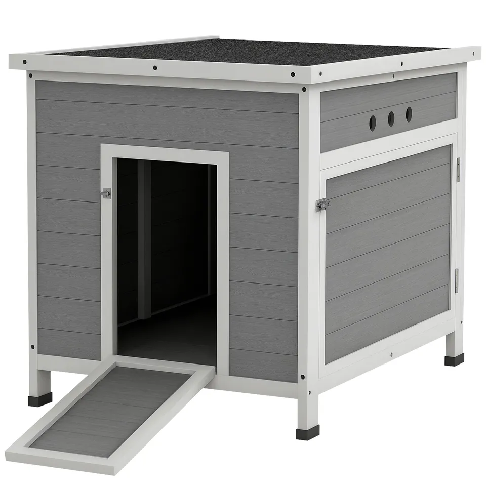 pawhut-maison-canards-2-4-canards-en-bois-double-portes-gris-clair image 1