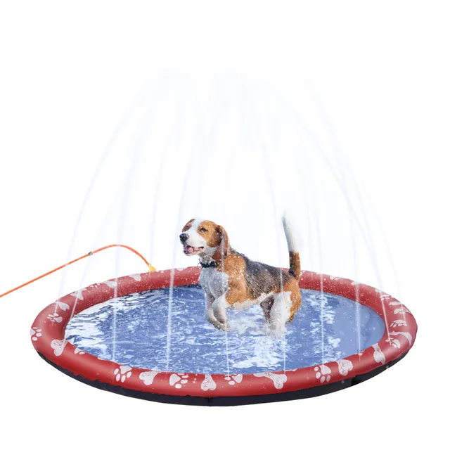pawhut-tapis-splash-pad-chien-150-cm-rouge-antid-rapant-avec-jet-arroseur-pliabl image 1