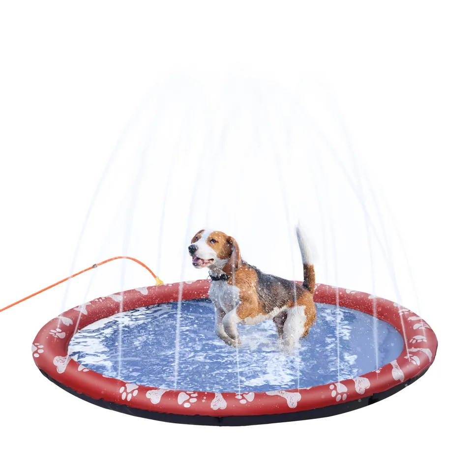 pawhut-tapis-splash-pad-chien-150-cm-rouge-antid-rapant-avec-jet-arroseur-pliabl image 1