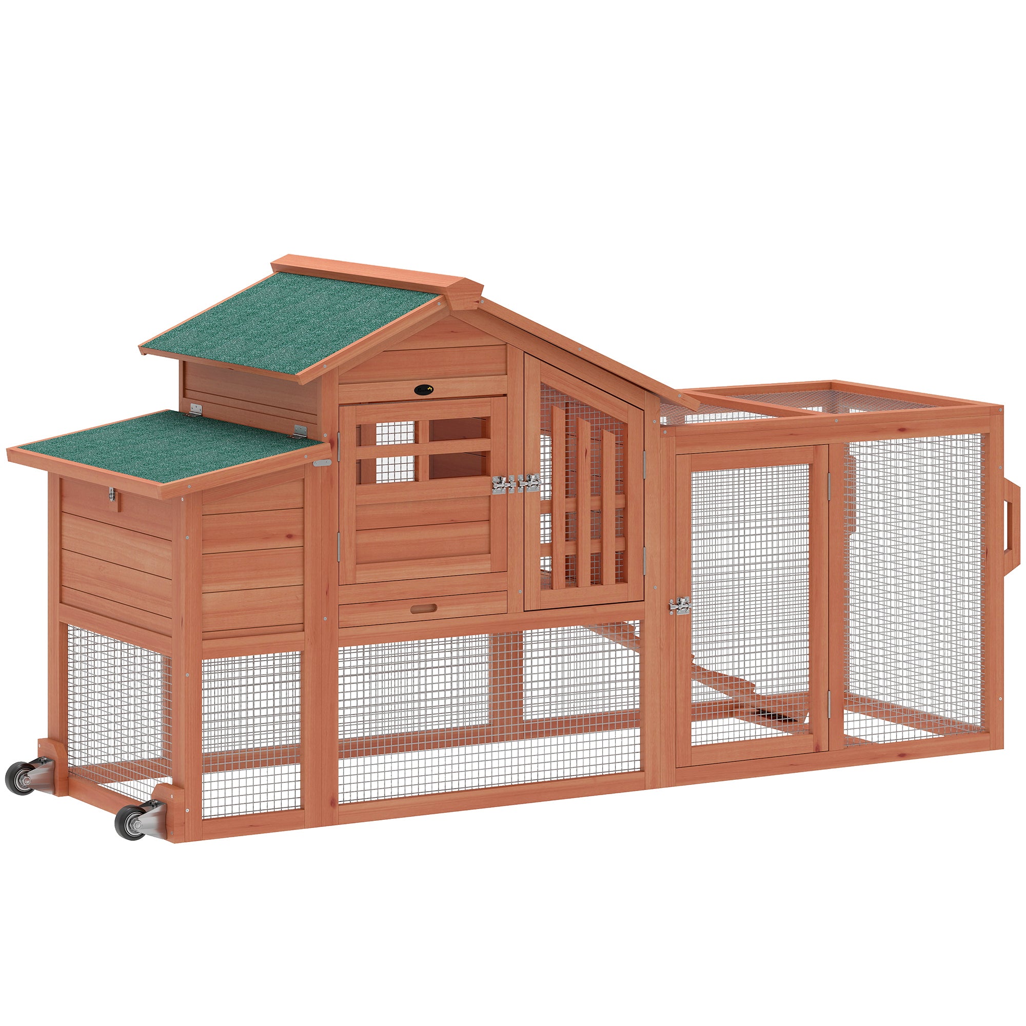 pawhut-poulailler-mobile-avec-enclos-orange-190-x-69-x-97-cm-pondoir-tiroir-et-r image 2