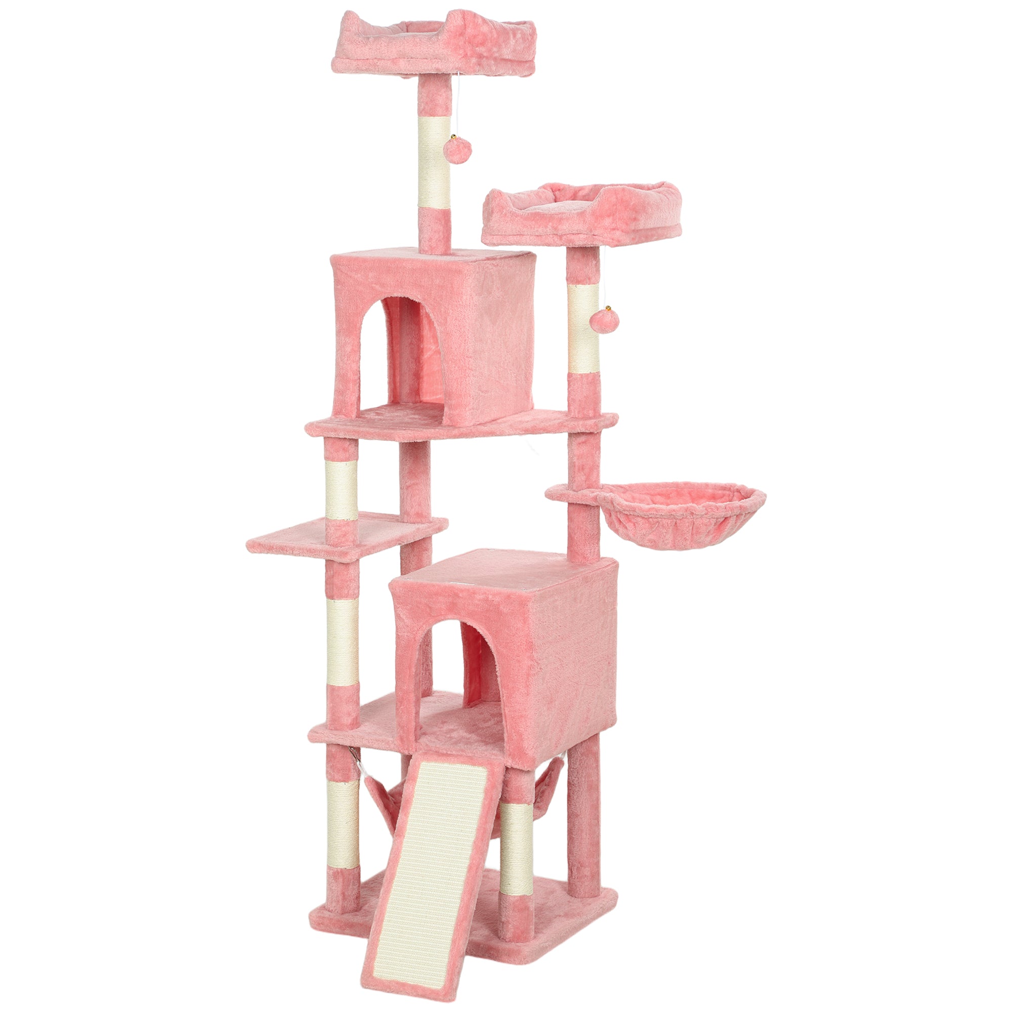 arbre-chat-pawhut-177-cm-avec-2-niches-2-perchoirs-et-hamac-rose image 2