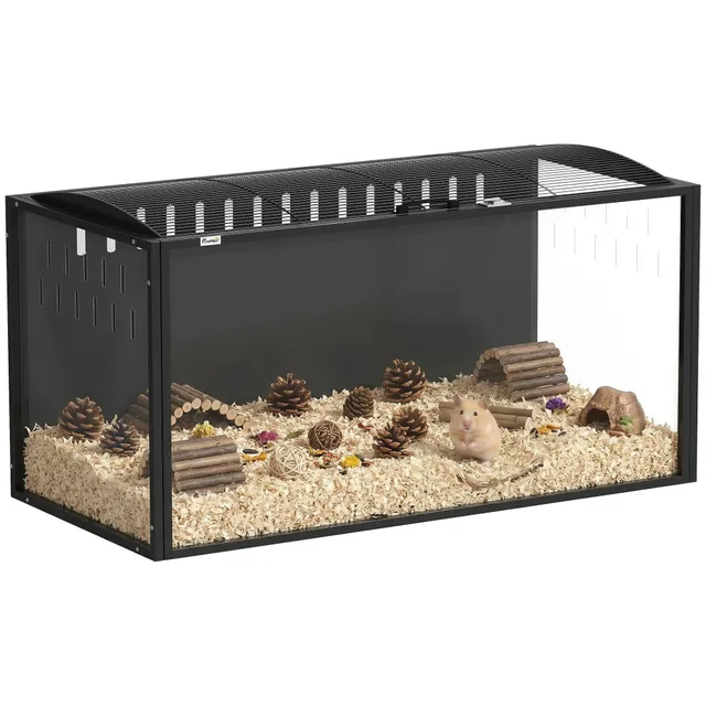 pawhut-cage-hamster-acrylique-105x51x53-cm-noire-porte-dessus image 1