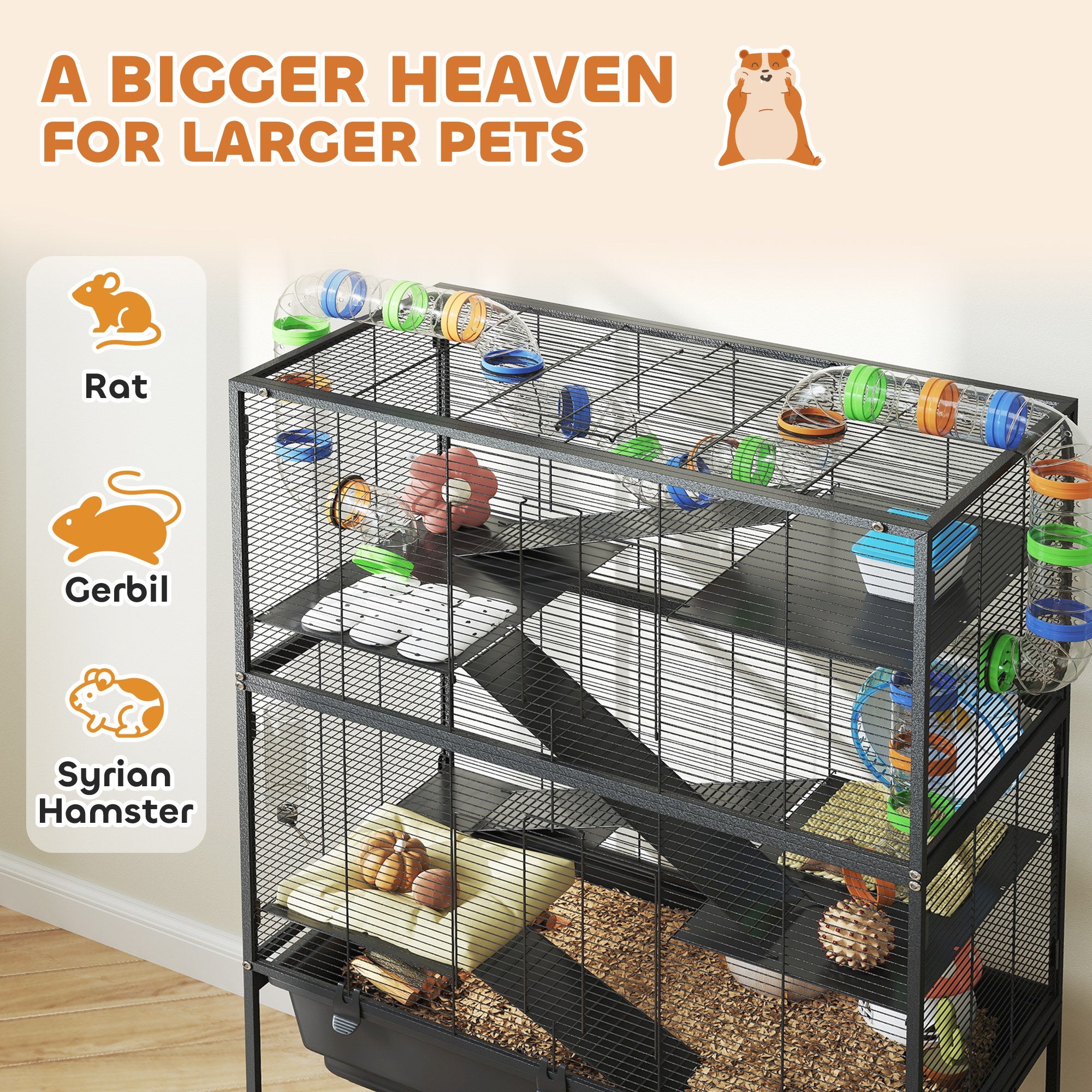 pawhut-cage-hamster-gerbille-5-niveaux-color-e-avec-rangement-et-roulettes image 6