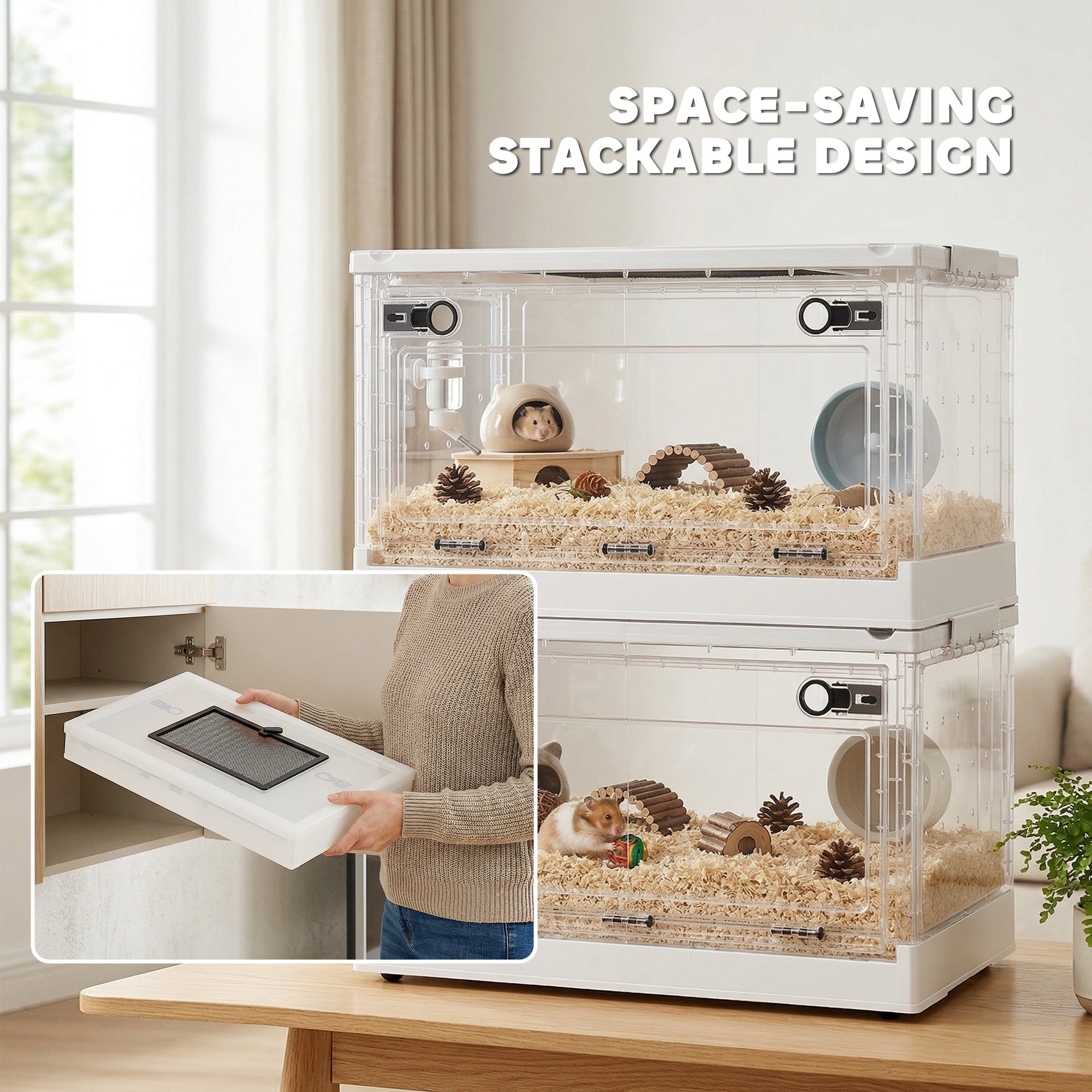 pawhut-cage-hamster-empilable-22-avec-porte-avant-blanc image 8