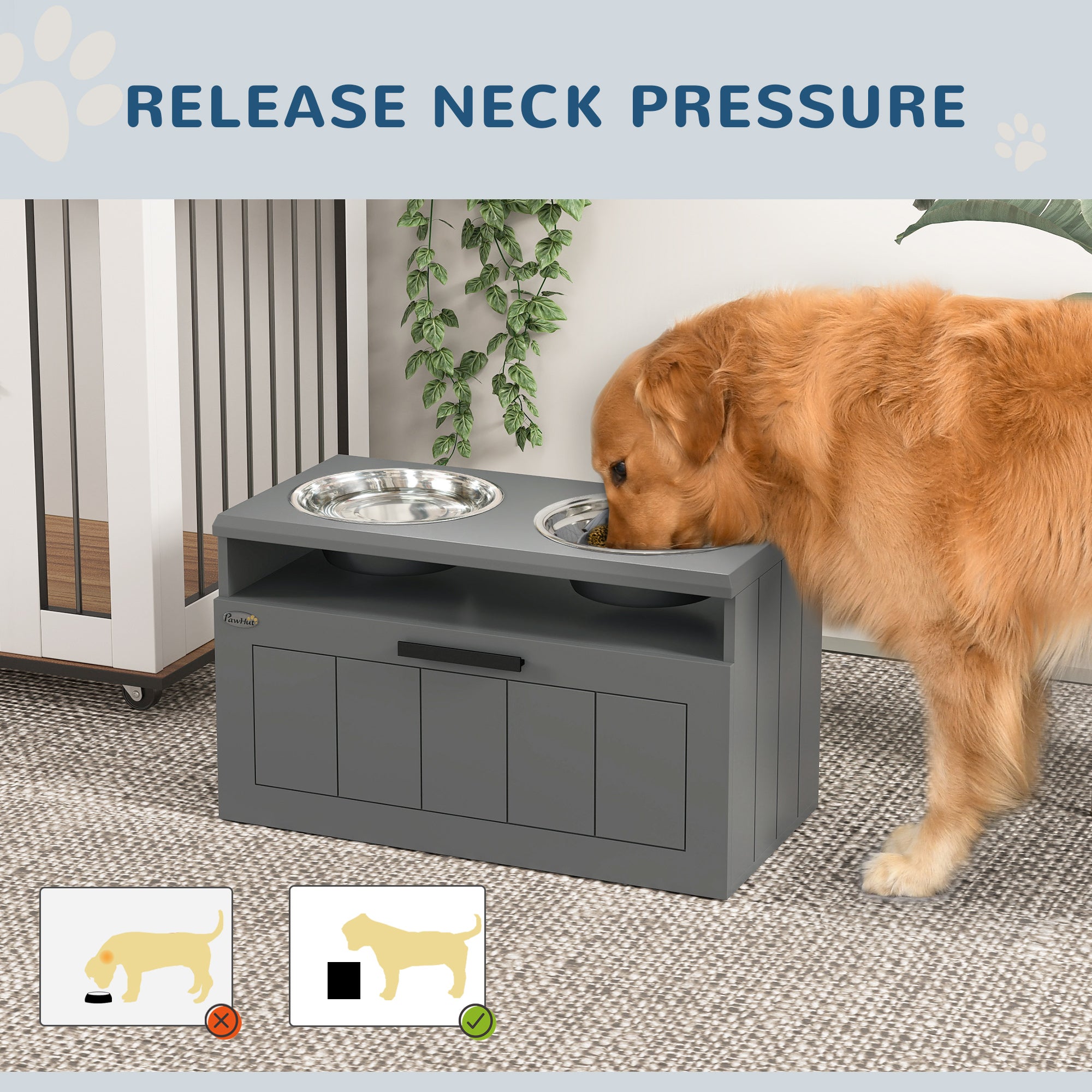 pawhut-station-d-alimentation-sur-lev-e-pour-chien-avec-2-bols-inox-tiroir-25l-e image 7