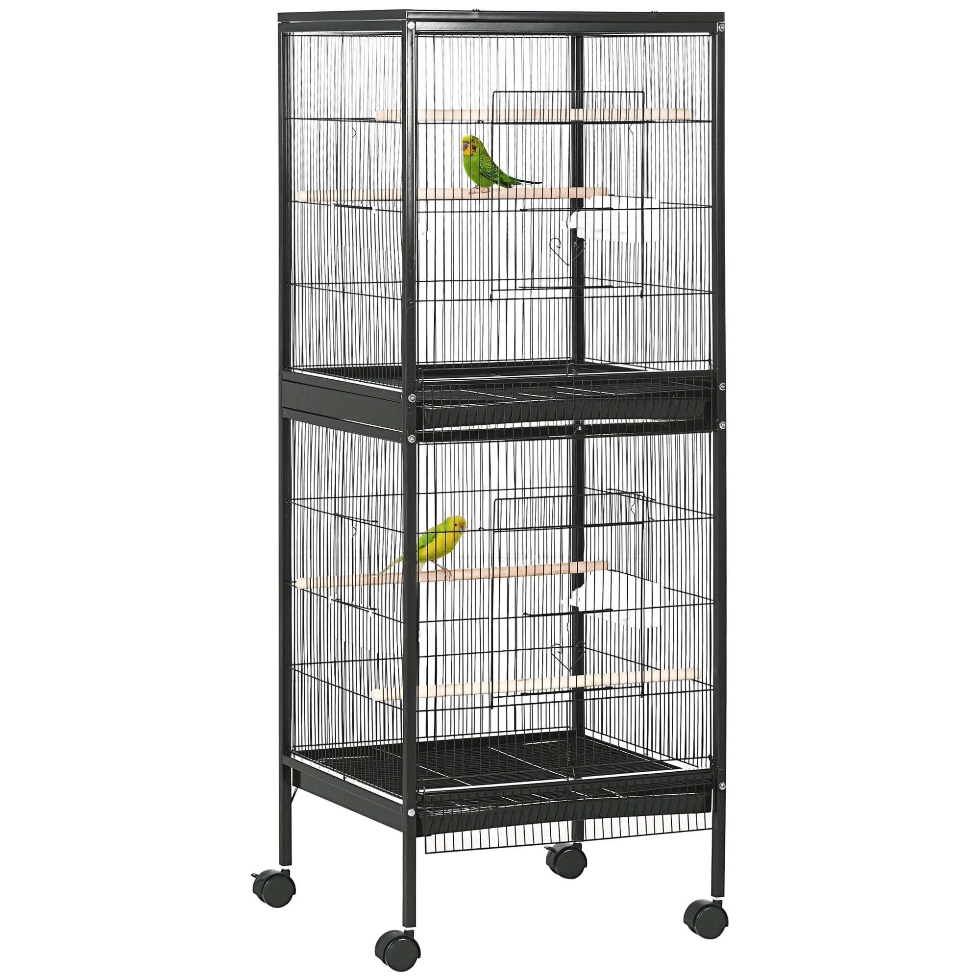 pawhut-cage-oiseaux-2-en-1-convertible-avec-plateaux-faciles-nettoyer-noir image 1