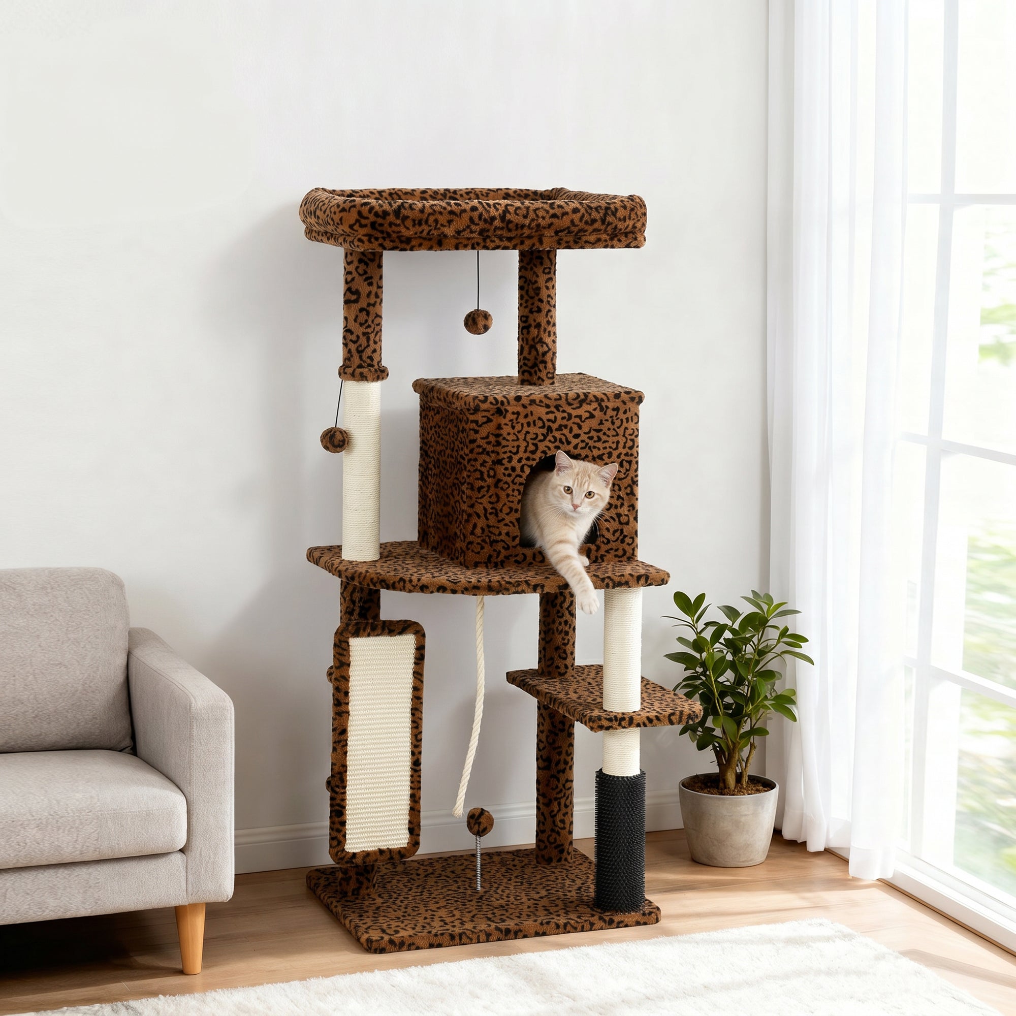 pawhut-arbre-chat-52-pouces-pour-grands-chats-avec-griffoirs-lit-niche-et-platef image 4