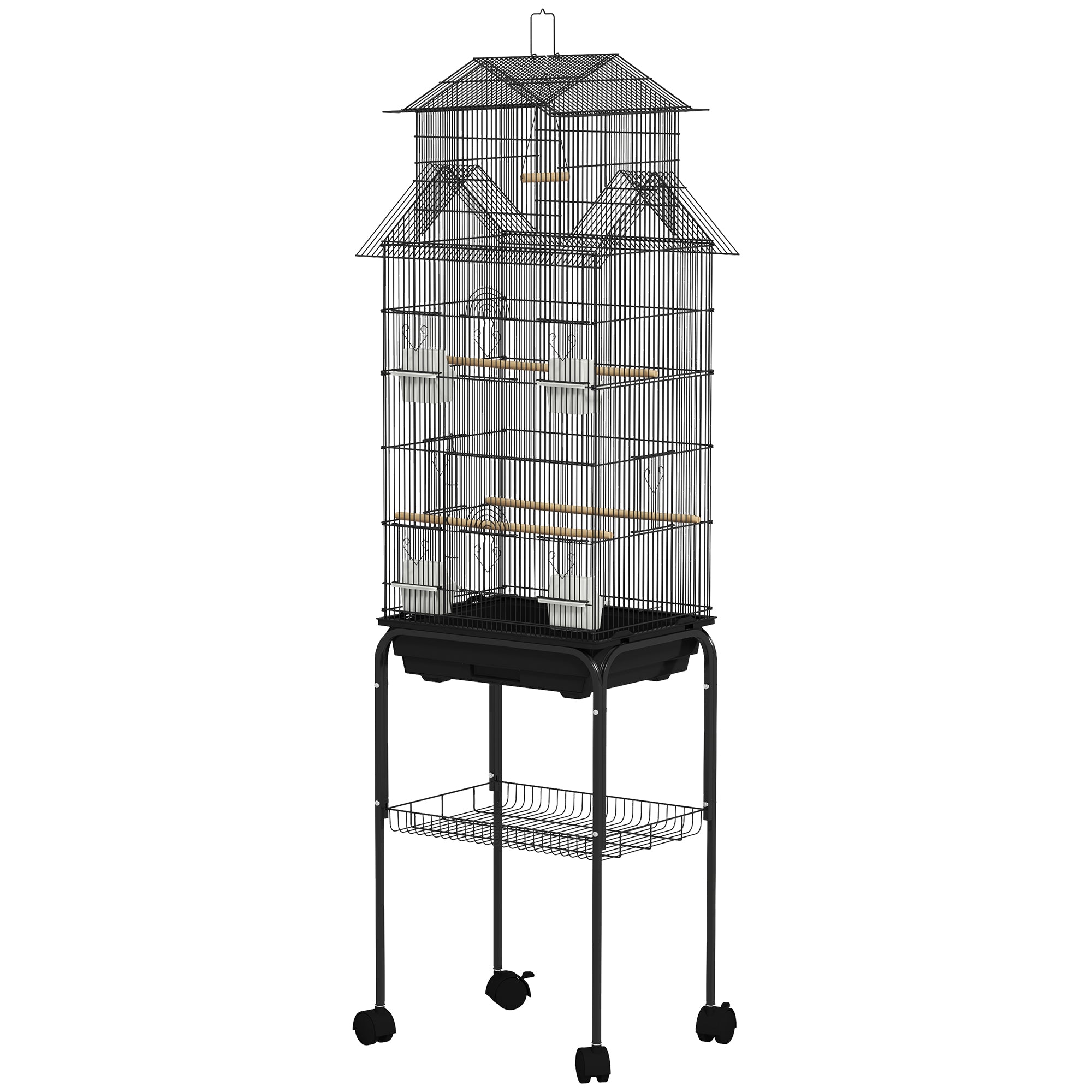 pawhut-cage-oiseaux-mobile-sur-roulettes-avec-perchoirs-43-x-32-5-x-163-cm image 2