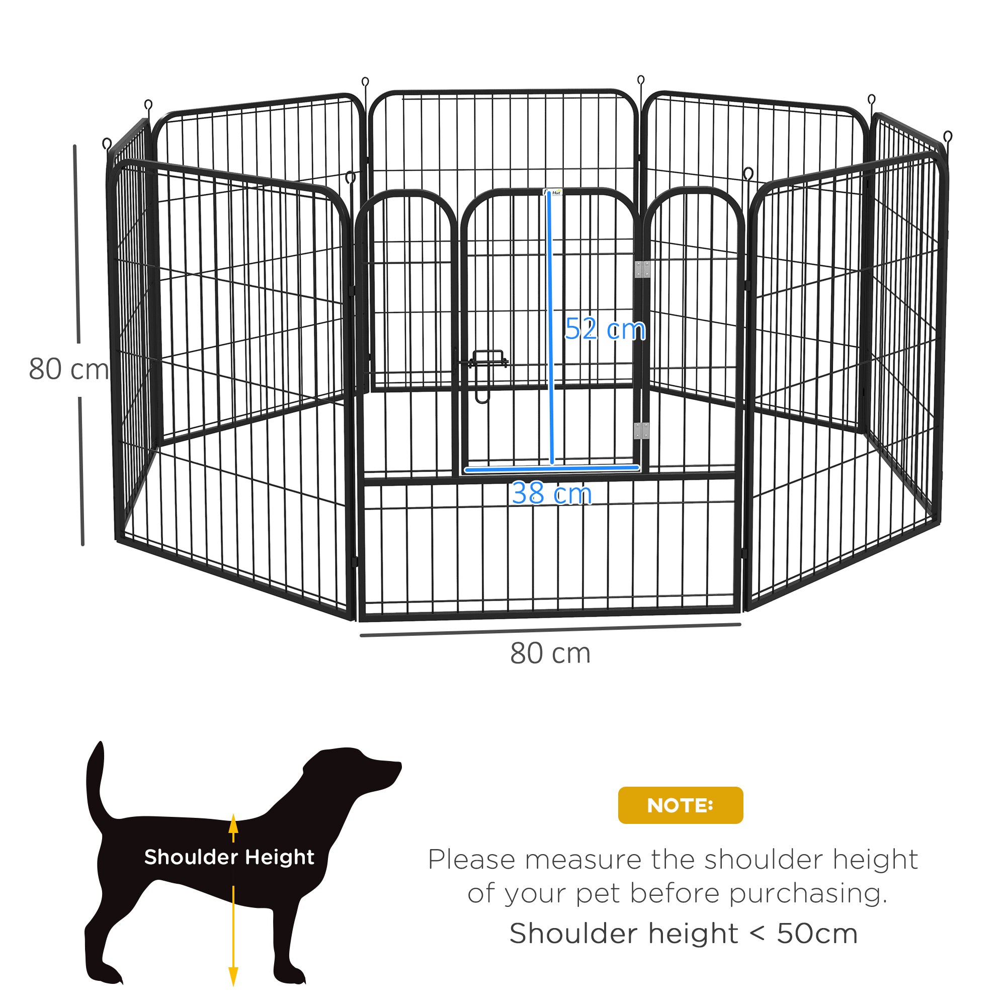 pawhut-parc-pour-chien-8-panneaux-80-cm-m-tal-avec-porte-int-rieur-ext-rieur image 5