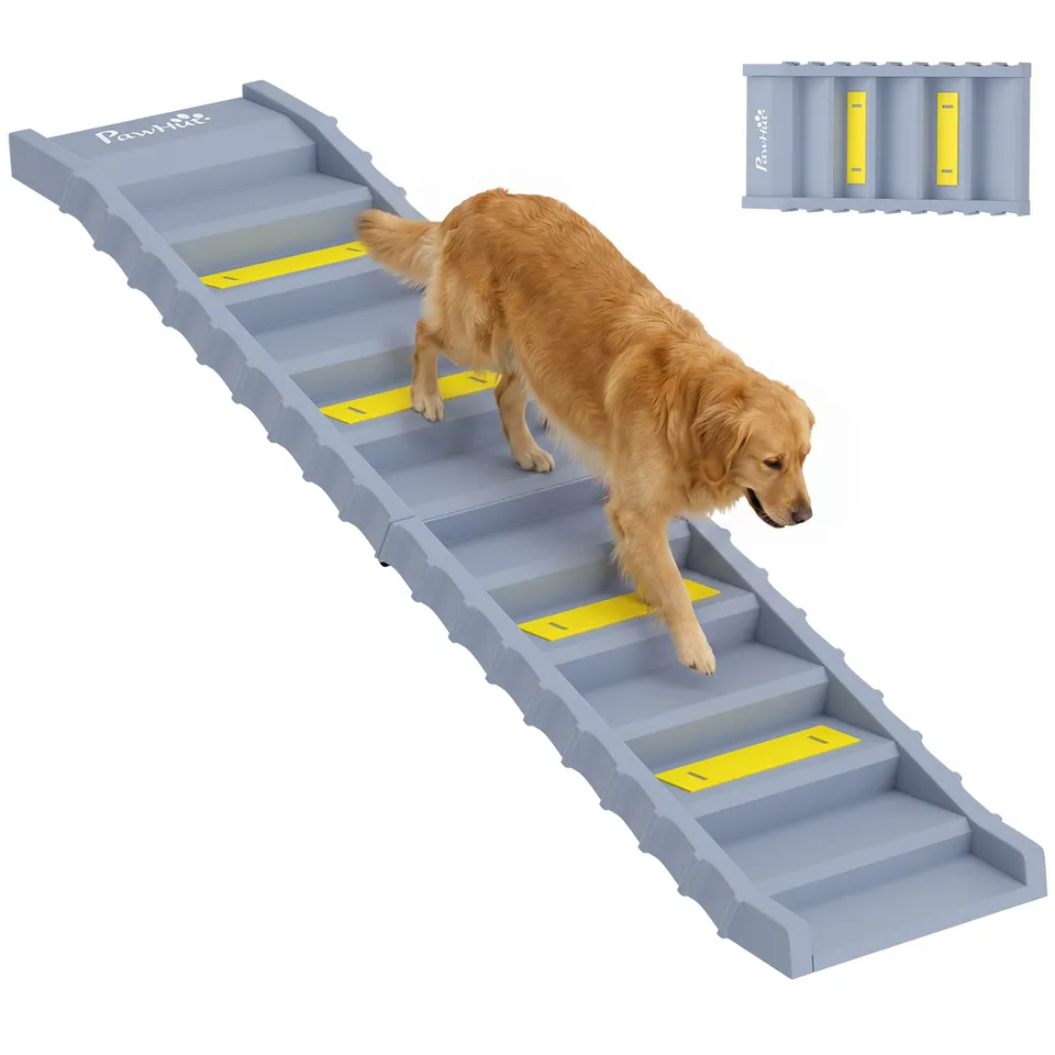 pawhut-escalier-chien-pliable-10-marches-antid-rapant-gris image 1