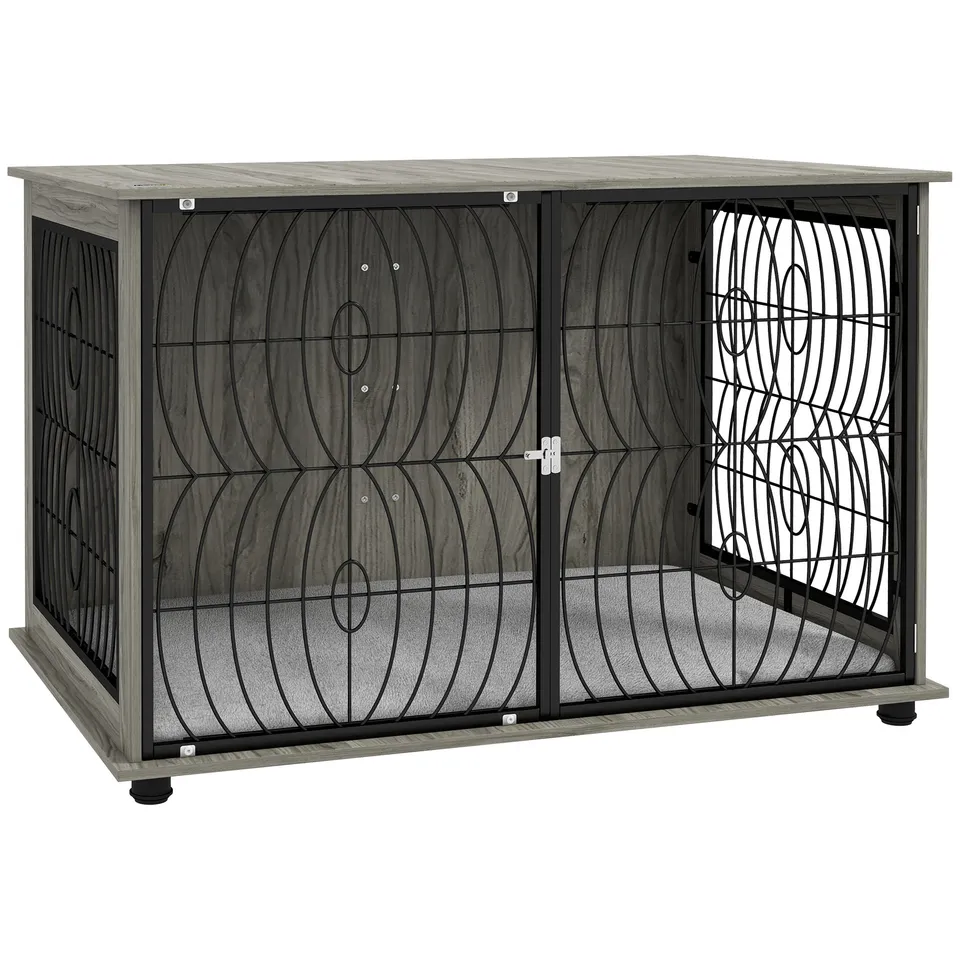pawhut-cage-chien-table-d-appoint-118x75x82cm-avec-coussin-gris image 1