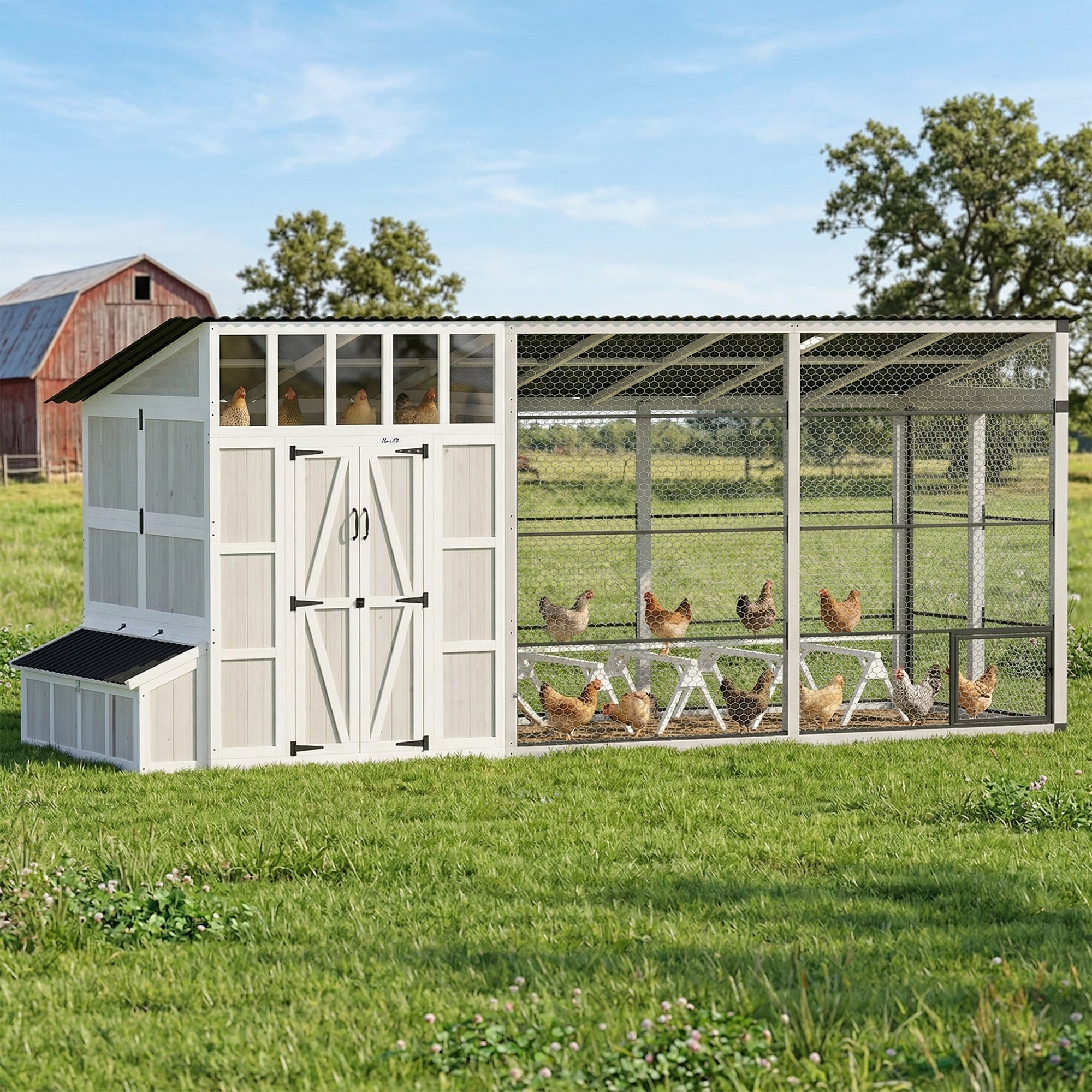 pawhut-poulailler-walk-in-212-10-15-poules-avec-enclos-gris-clair image 3