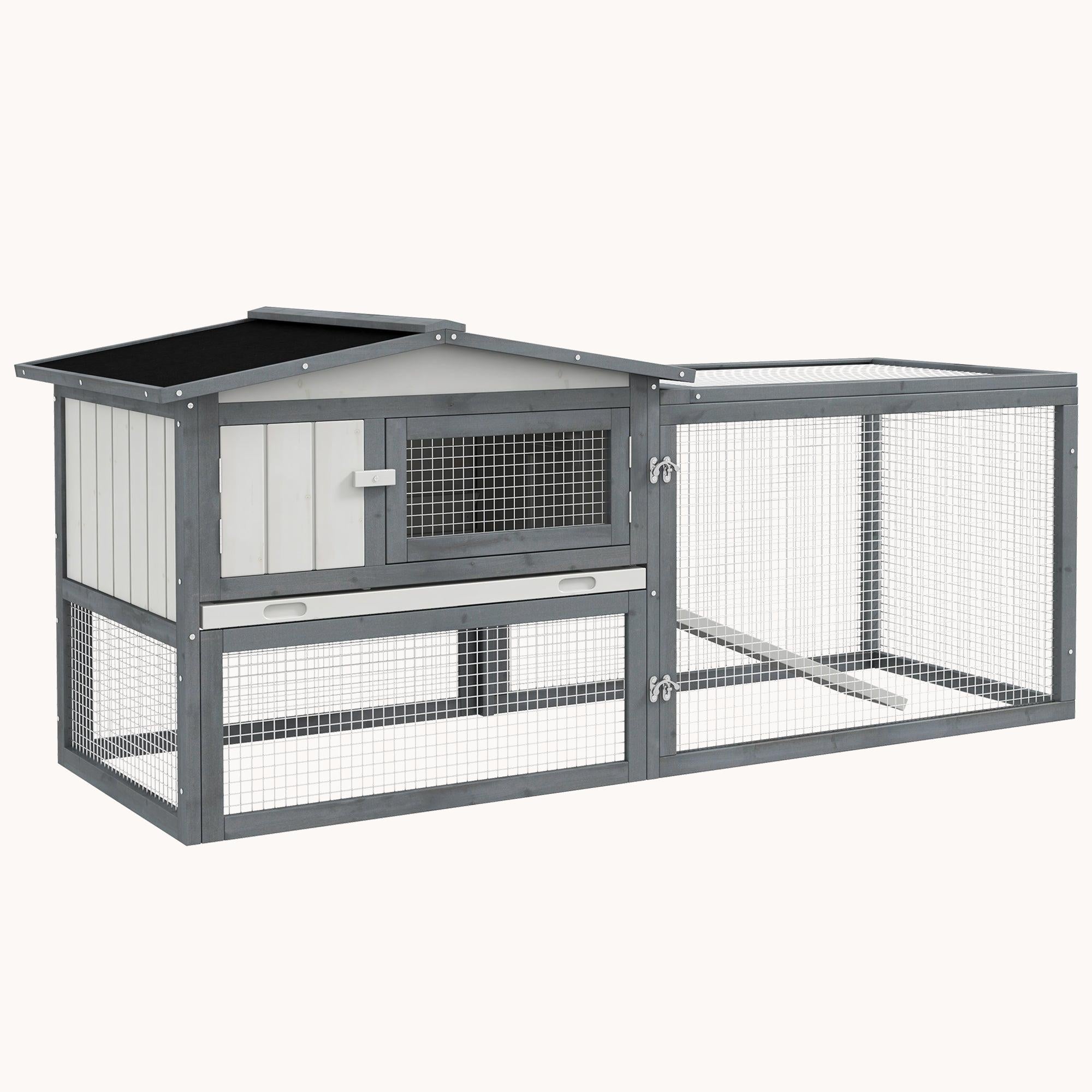 pawhut-clapier-lapin-et-cochon-d-inde-2-tages-avec-bac-amovible-61-5-blanc image 3
