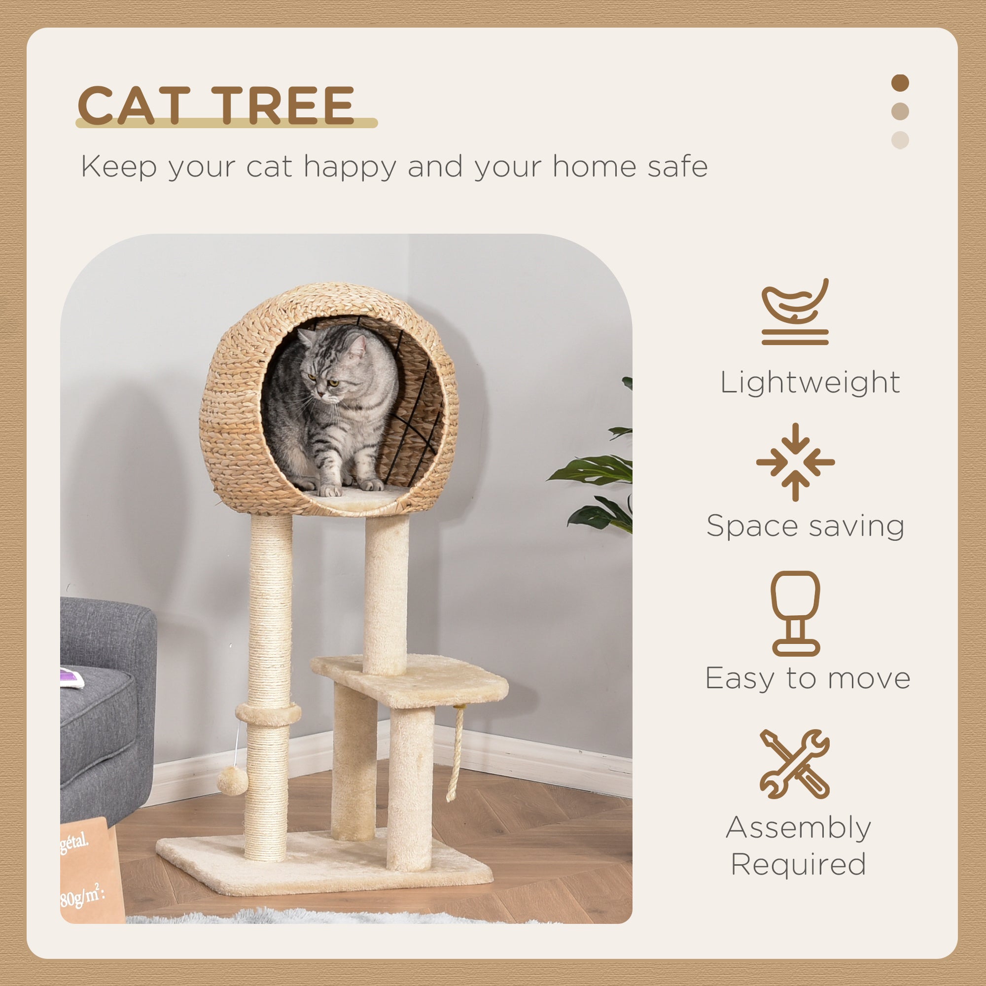 pawhut-arbre-chat-multi-niveaux-99-cm-avec-griffoir-sisal-et-maison image 6