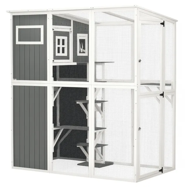 pawhut-catio-ext-rieur-walk-in-66-5-avec-plateformes-et-toit-pvc-gris-anthracite image 1