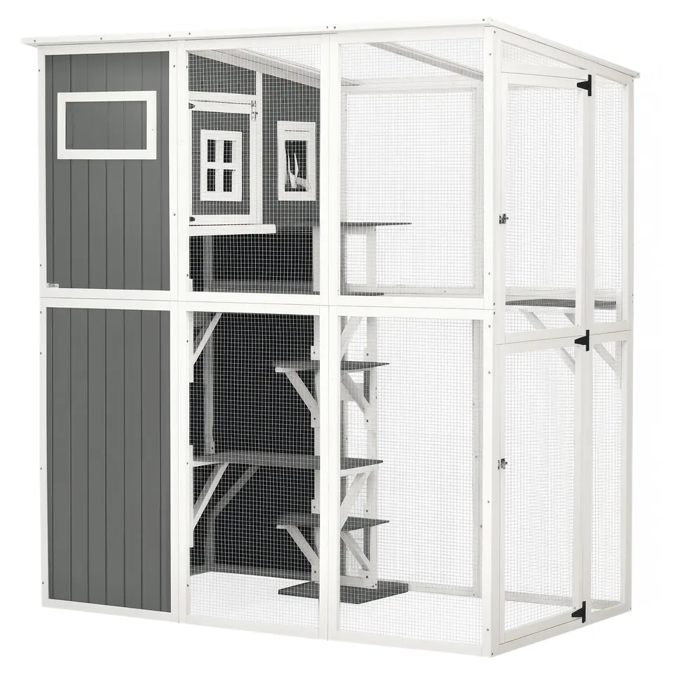 pawhut-catio-ext-rieur-walk-in-66-5-avec-plateformes-et-toit-pvc-gris-anthracite image 1