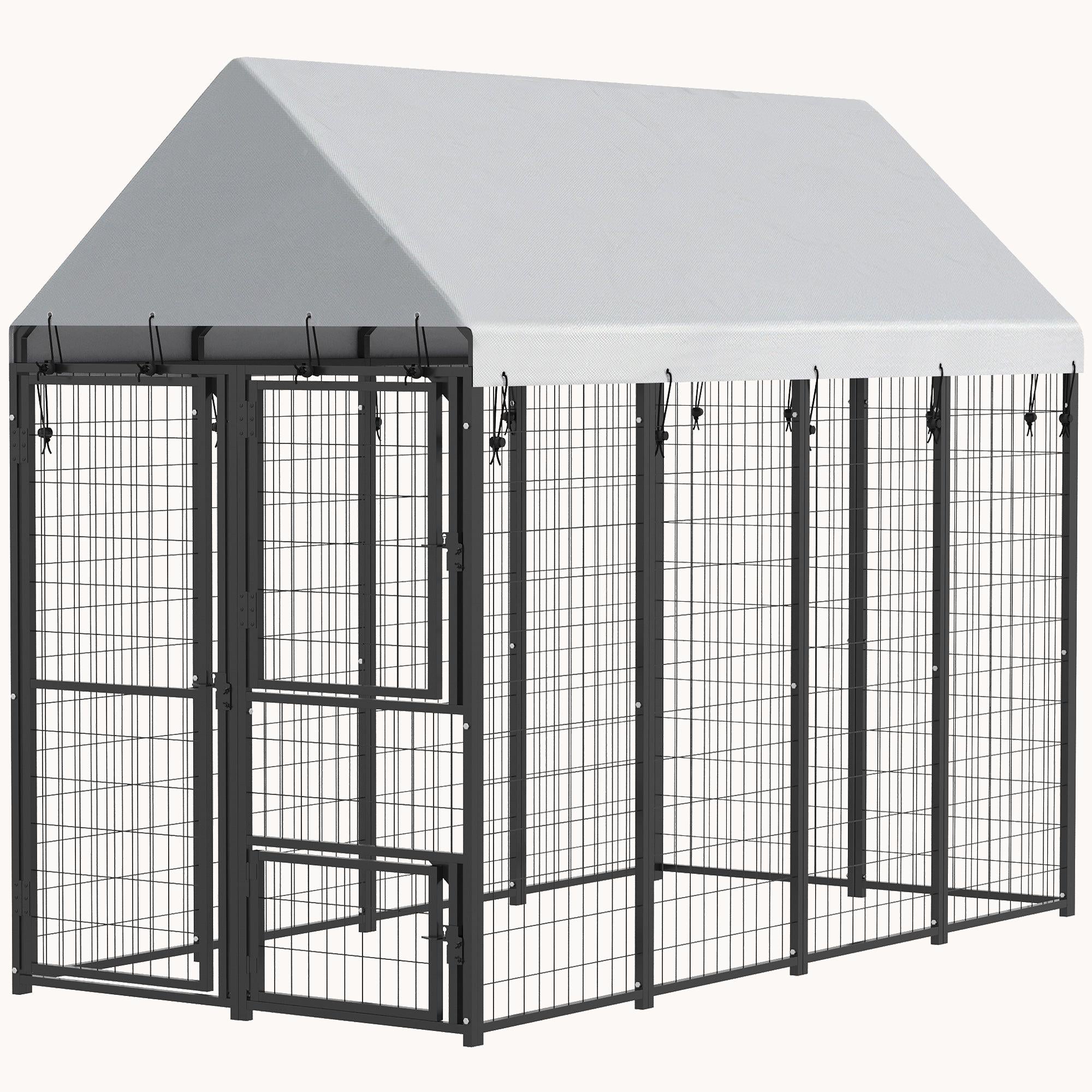 pawhut-chenil-ext-rieur-xxl-8-x-4-x-6-extensible-avec-toit-et-3-portes image 2