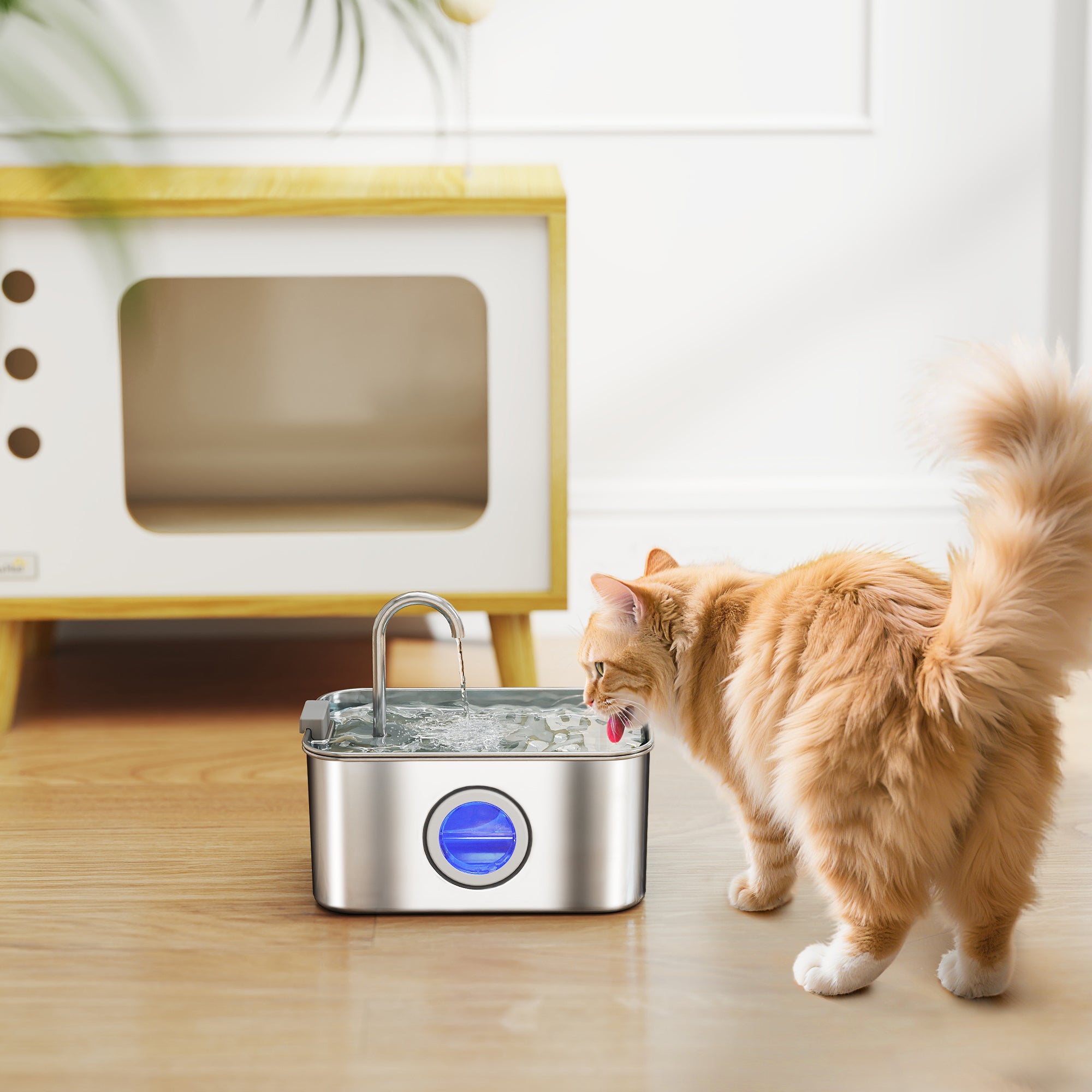 pawhut-fontaine-eau-chat-inox-3-2-l-avec-niveau-visible-et-pompe-silencieuse image 4