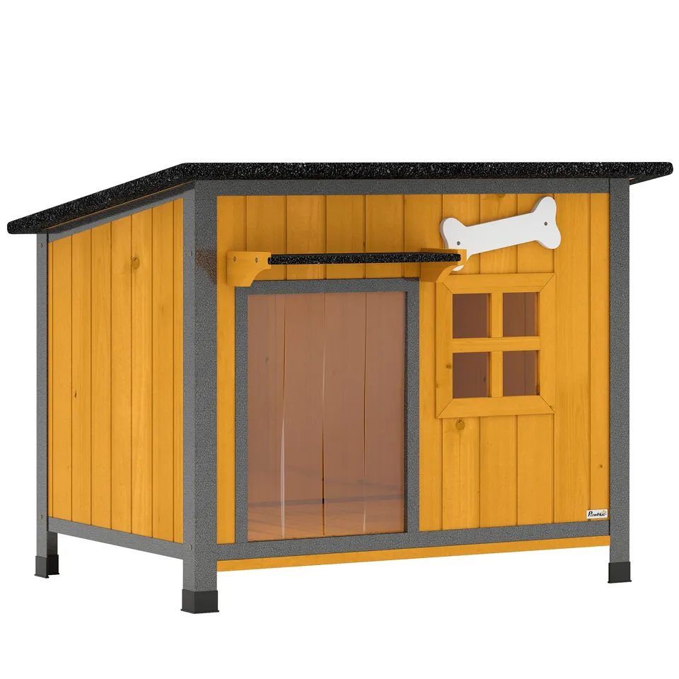 pawhut-niche-chien-bois-et-acier-toit-ouvrable-jaune image 1