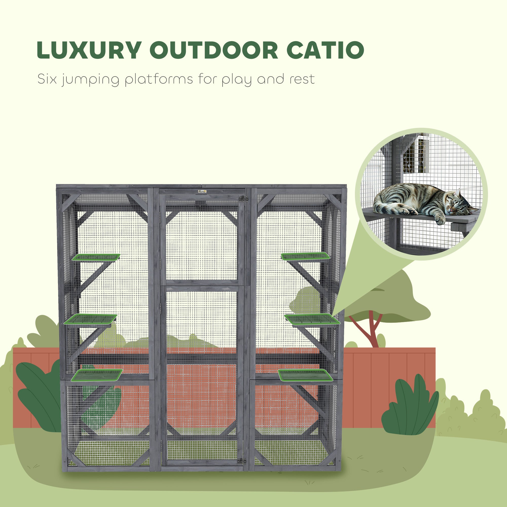 pawhut-catio-ext-rieur-grand-enclos-avec-6-plateformes-et-toit-imperm-able-gris image 6
