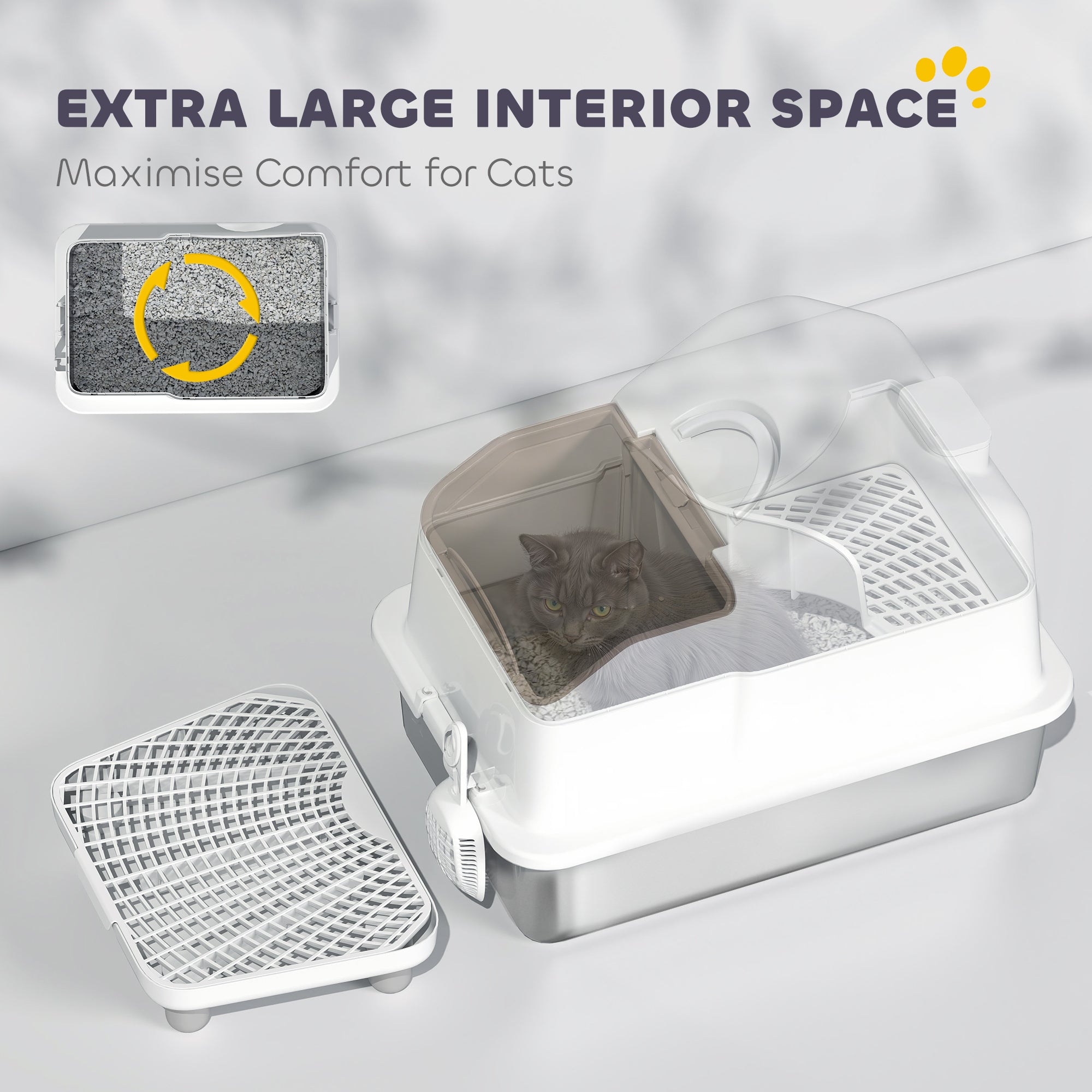 pawhut-bac-liti-re-inox-avec-couvercle-amovible-tapis-et-pelle-blanc image 7