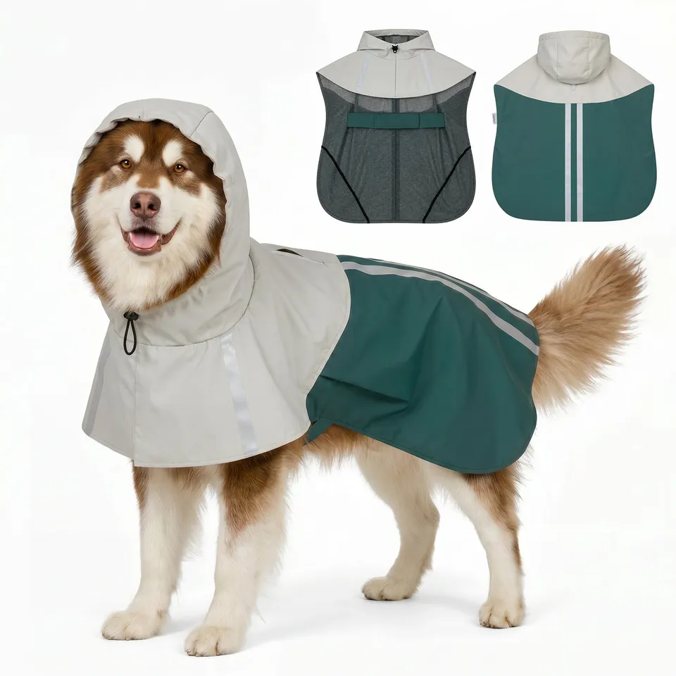 pawhut-imperm-able-chien-xl-vert-avec-capuche-bandes-r-fl-chissantes-et-trou-lai image 1