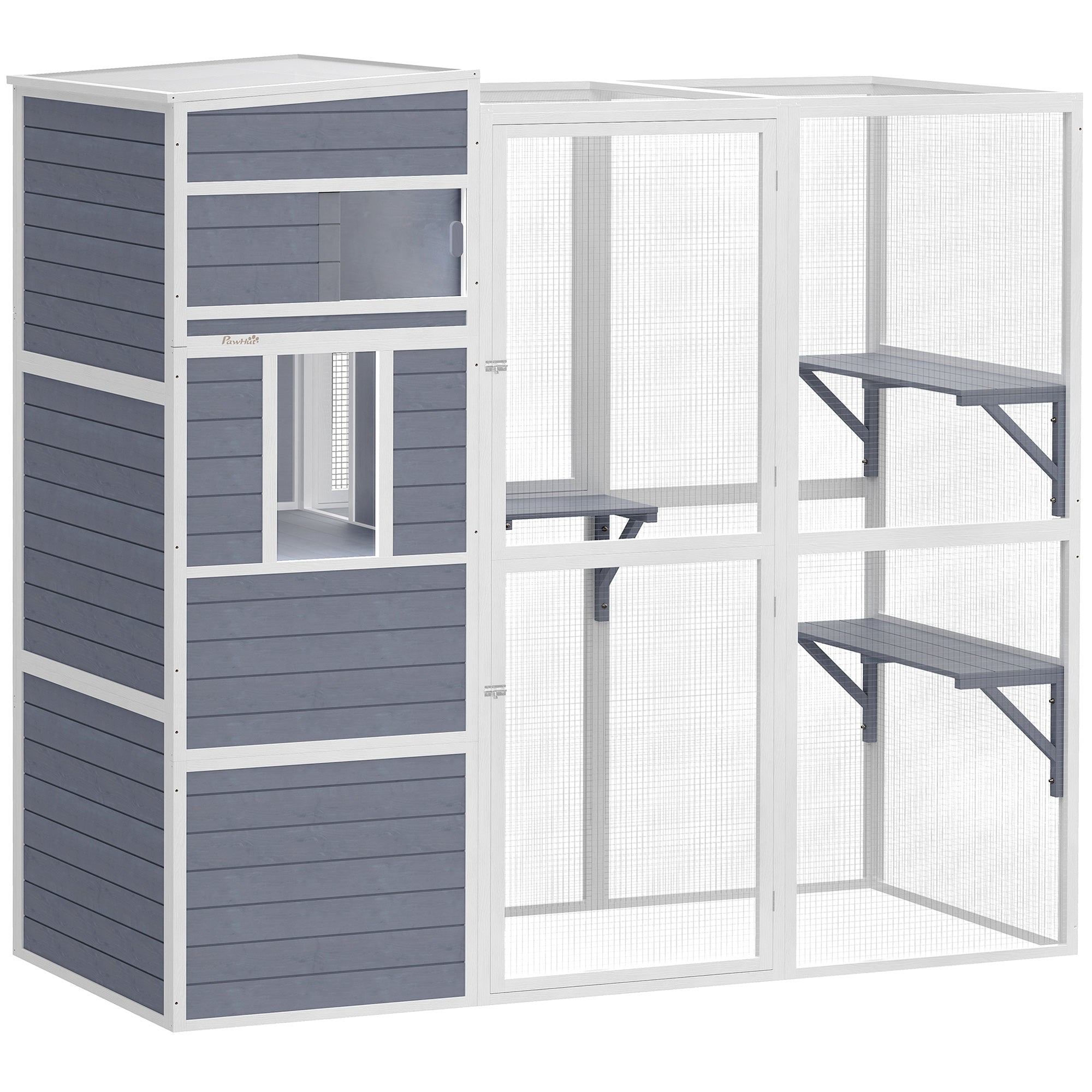 pawhut-catio-ext-rieur-4-niveaux-avec-enclos-et-parcours-gris image 2