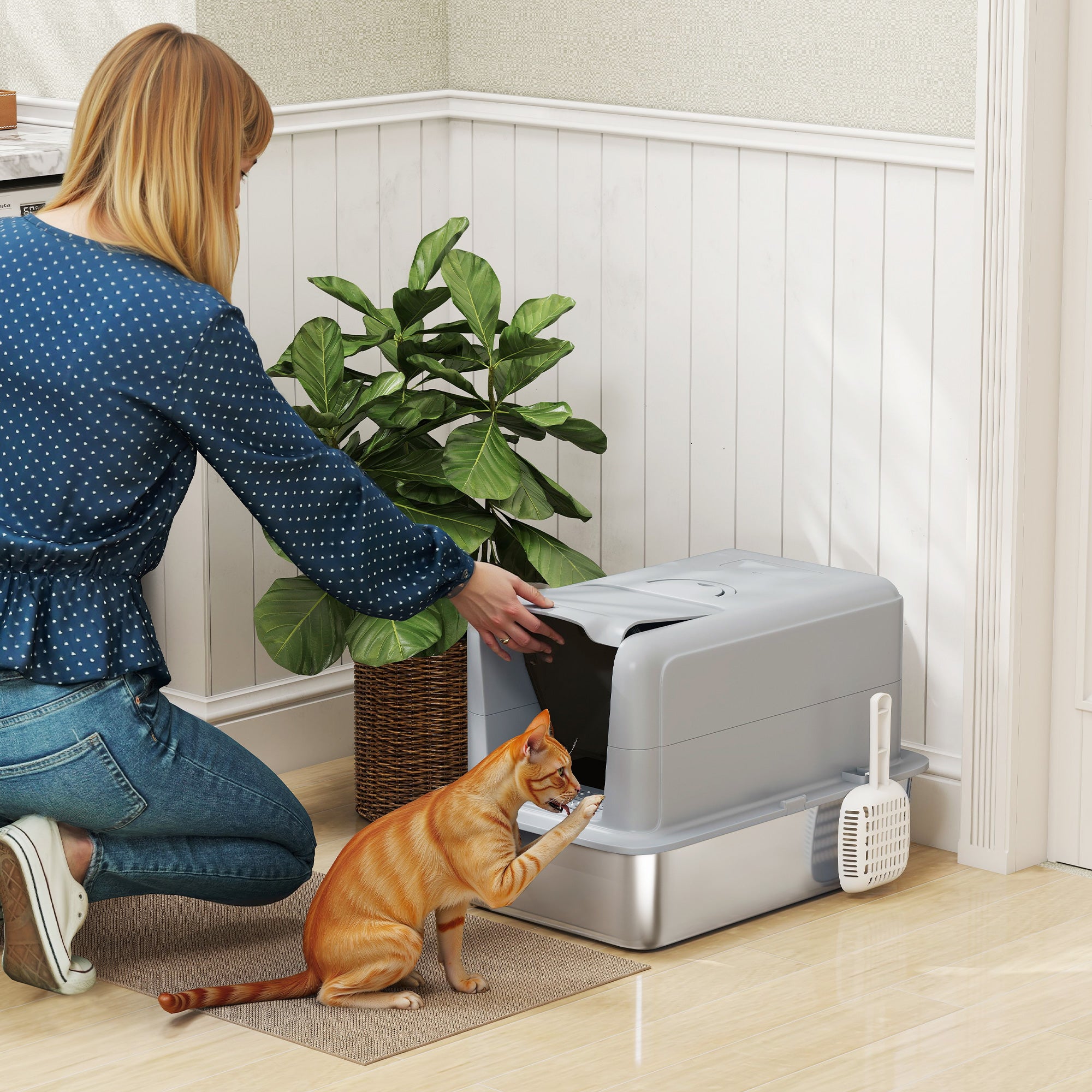 pawhut-bac-liti-re-chat-inox-xl-avec-couvercle-pelle-filtre-et-sacs image 3