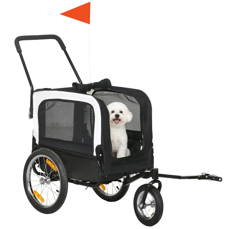 pawhut-remorque-v-lo-pour-chien-2-en-1-avec-poussette-et-attelage-gris image 1