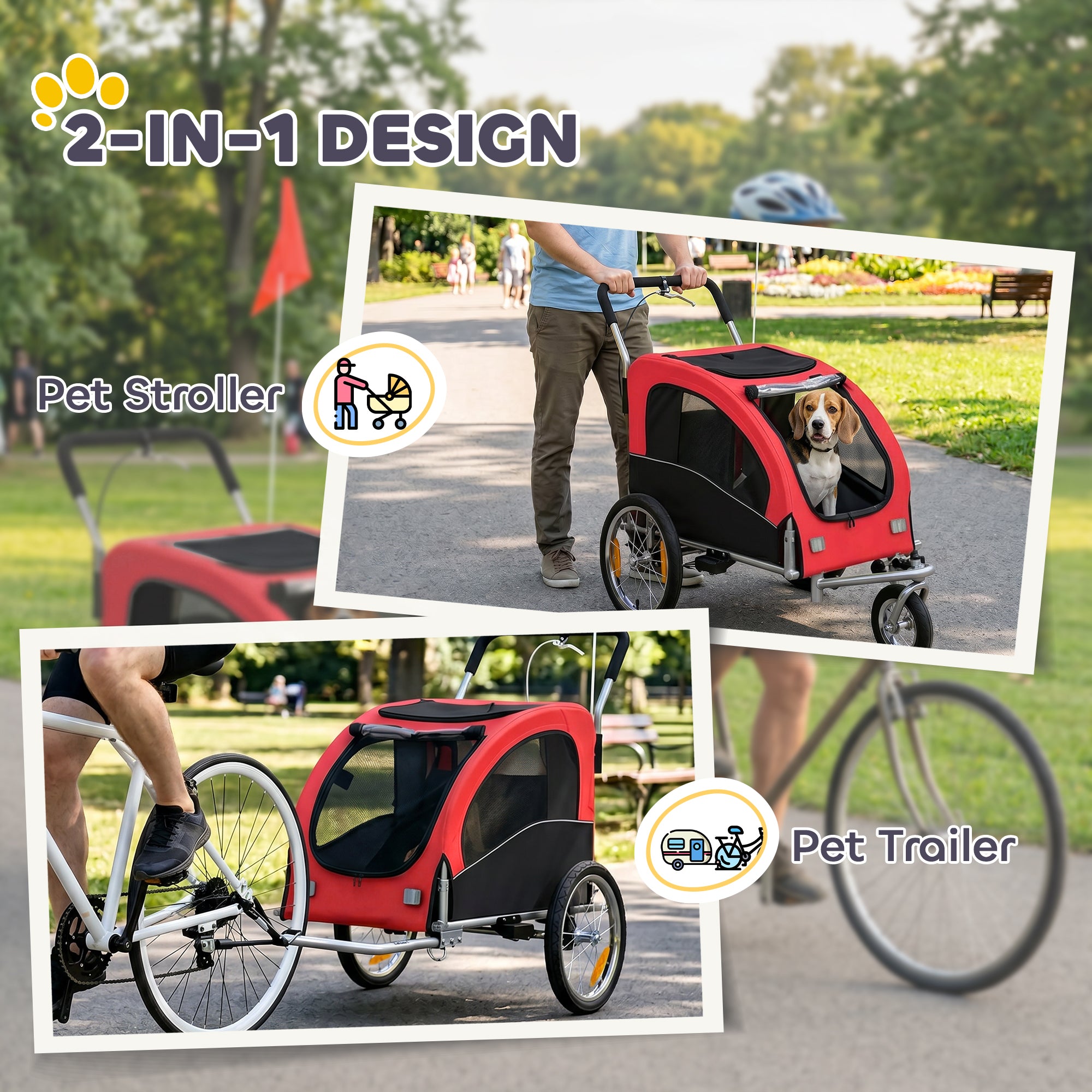 pawhut-remorque-v-lo-et-poussette-2-en-1-pour-chien-jusqu-44-lbs-rouge image 6