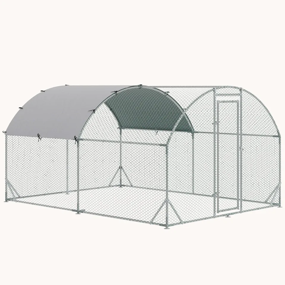 pawhut-grand-enclos-poulailler-m-tal-9-2-x-12-5-x-6-5-d-me-avec-b-che-imperm-abl image 1