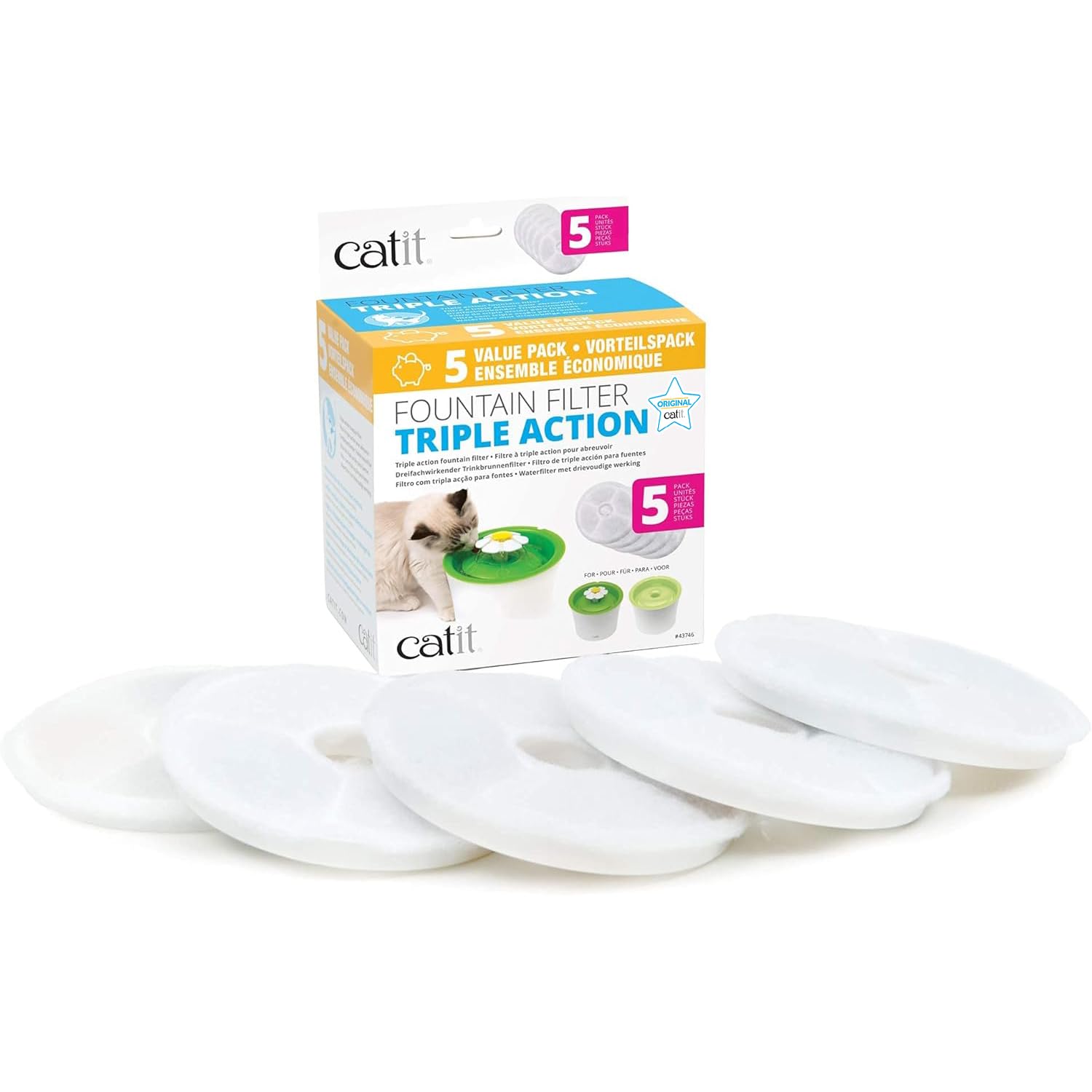 catit-filtres-triple-action-pour-fontaine-eau-chat-pack-de-5 image 1