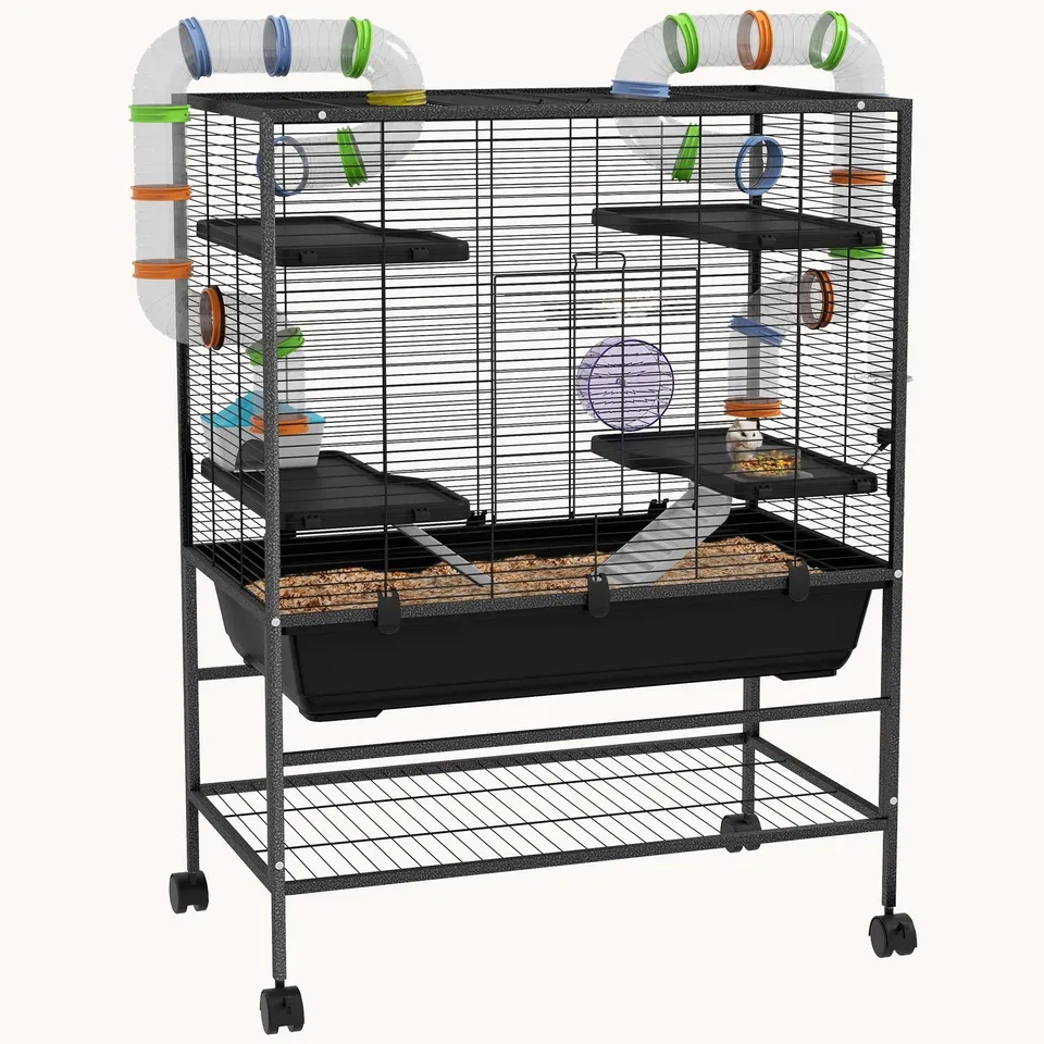 pawhut-grande-cage-hamster-81-cm-avec-tag-re-et-tubes-noire image 1