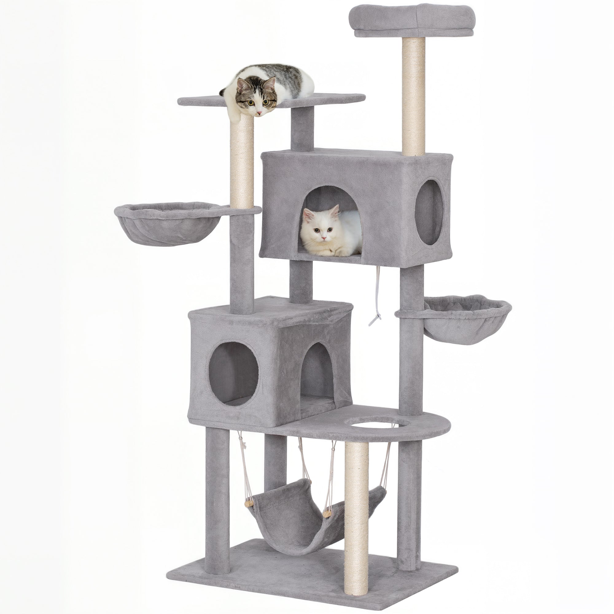 pawhut-arbre-chat-66-pouces-avec-2-niches-3-hamacs-et-perchoir-sup-rieur-gris-cl image 1