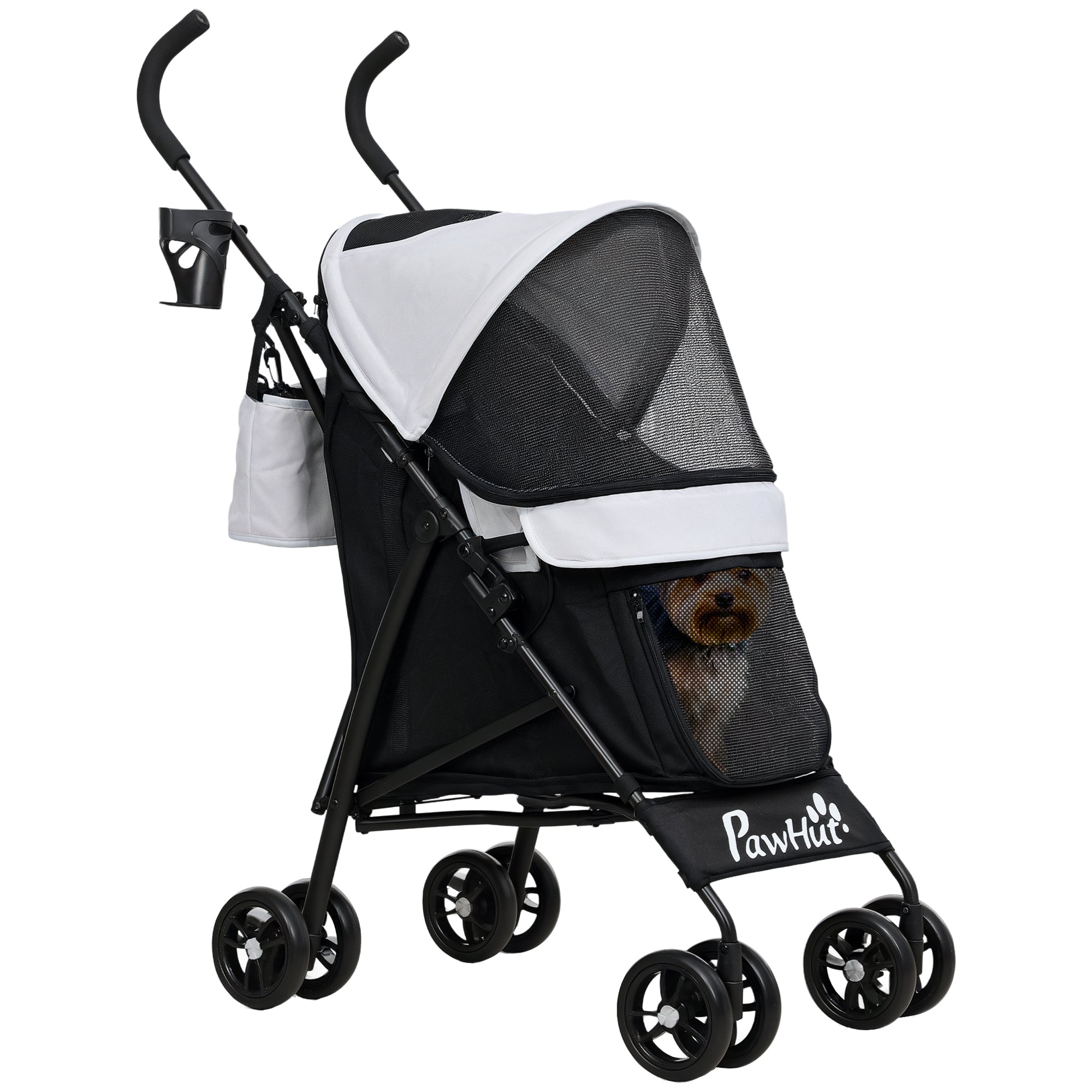 pawhut-poussette-pliable-pour-mini-chien-avec-sac-de-rangement-gris-clair image 1