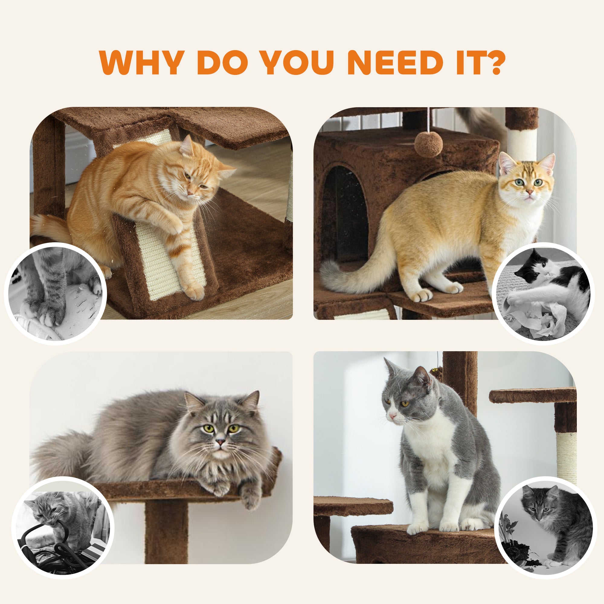 pawhut-arbre-chat-160-cm-avec-2-niches-lit-rampe-et-griffoirs-marron-clair image 8