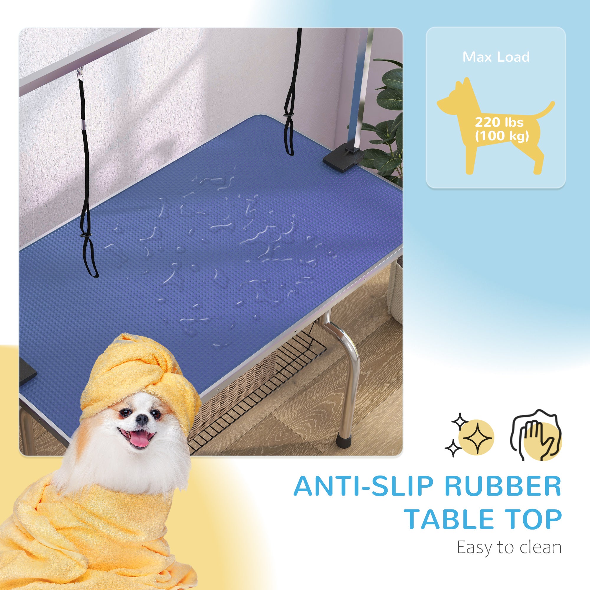 pawhut-table-de-toilettage-chien-43-avec-bras-r-glable-8-32-dessus-caoutchouc-bl image 7