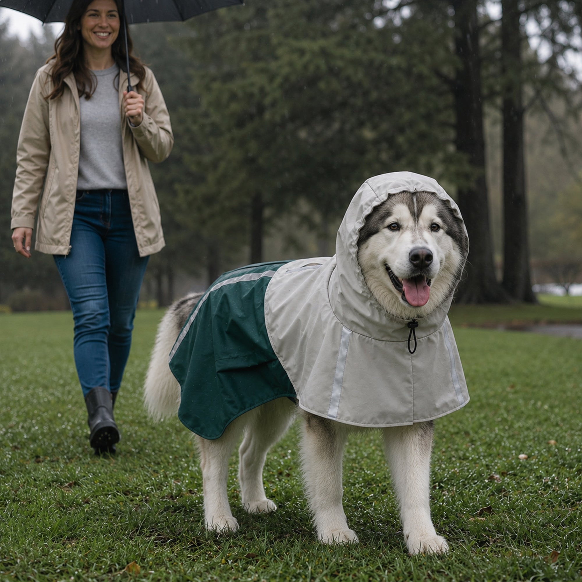 pawhut-imperm-able-chien-xl-vert-avec-capuche-bandes-r-fl-chissantes-et-trou-lai image 3