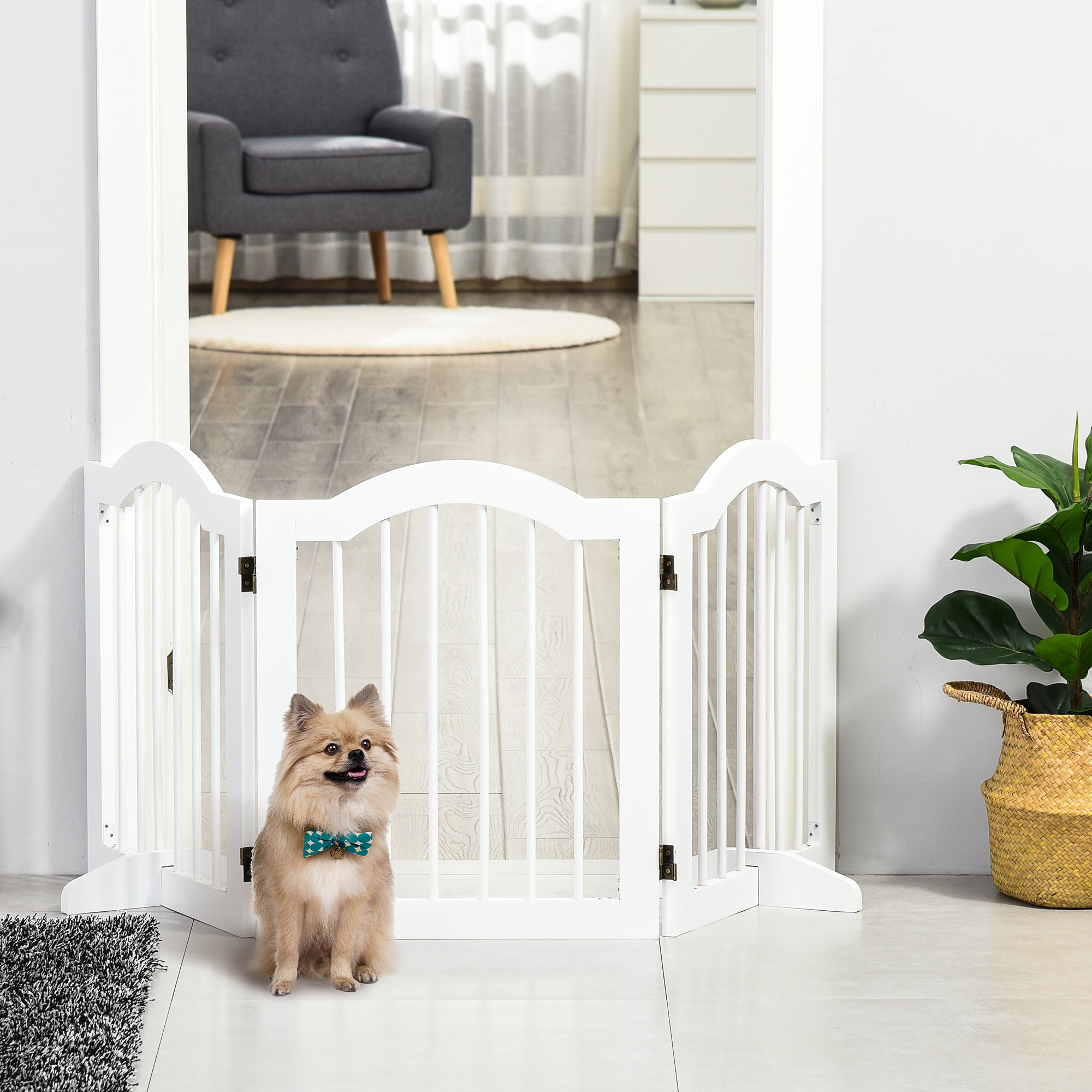 pawhut-barri-re-pour-animaux-autoportante-pliable-bois-blanc-155-cm image 3