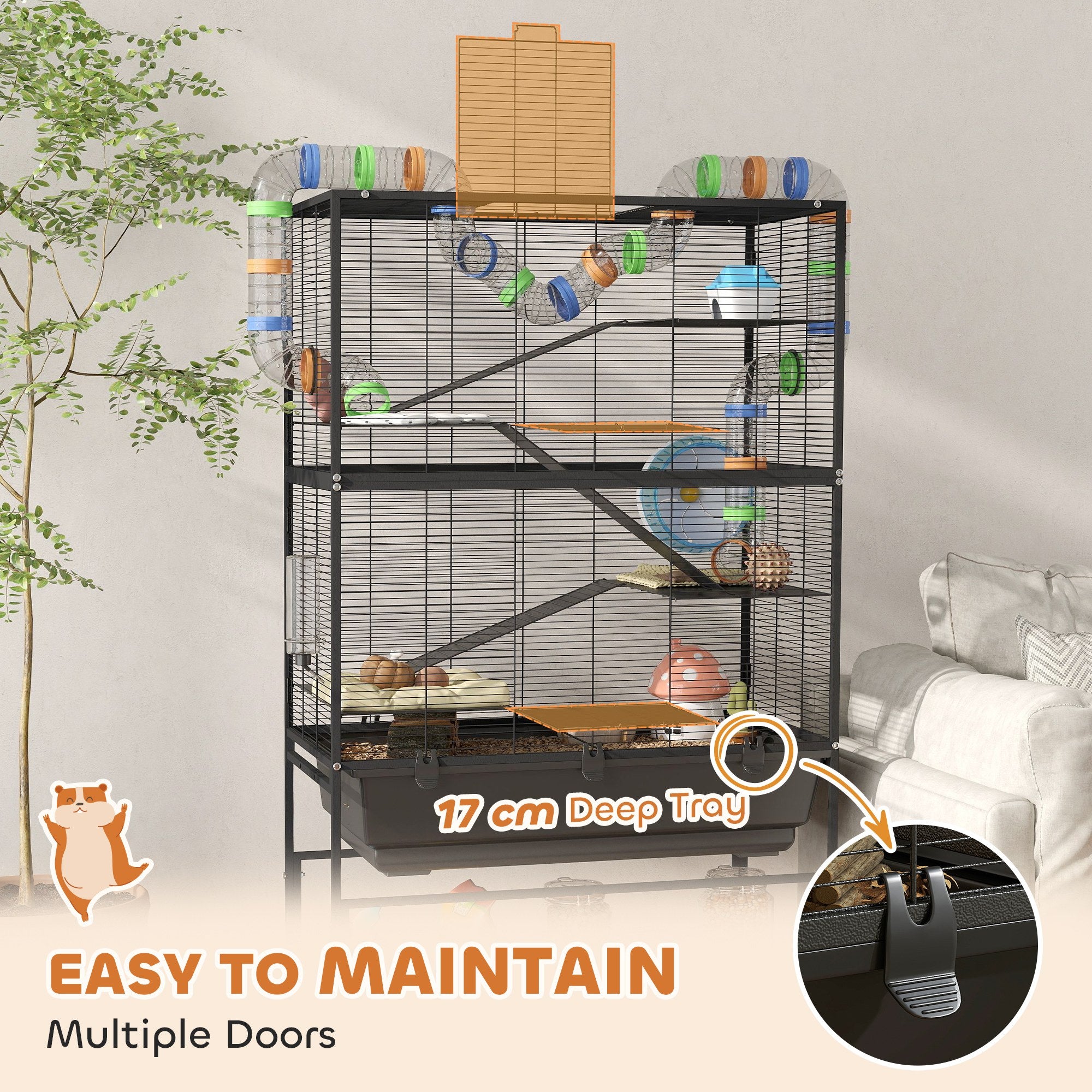 pawhut-cage-hamster-gerbille-5-niveaux-color-e-avec-rangement-et-roulettes image 8