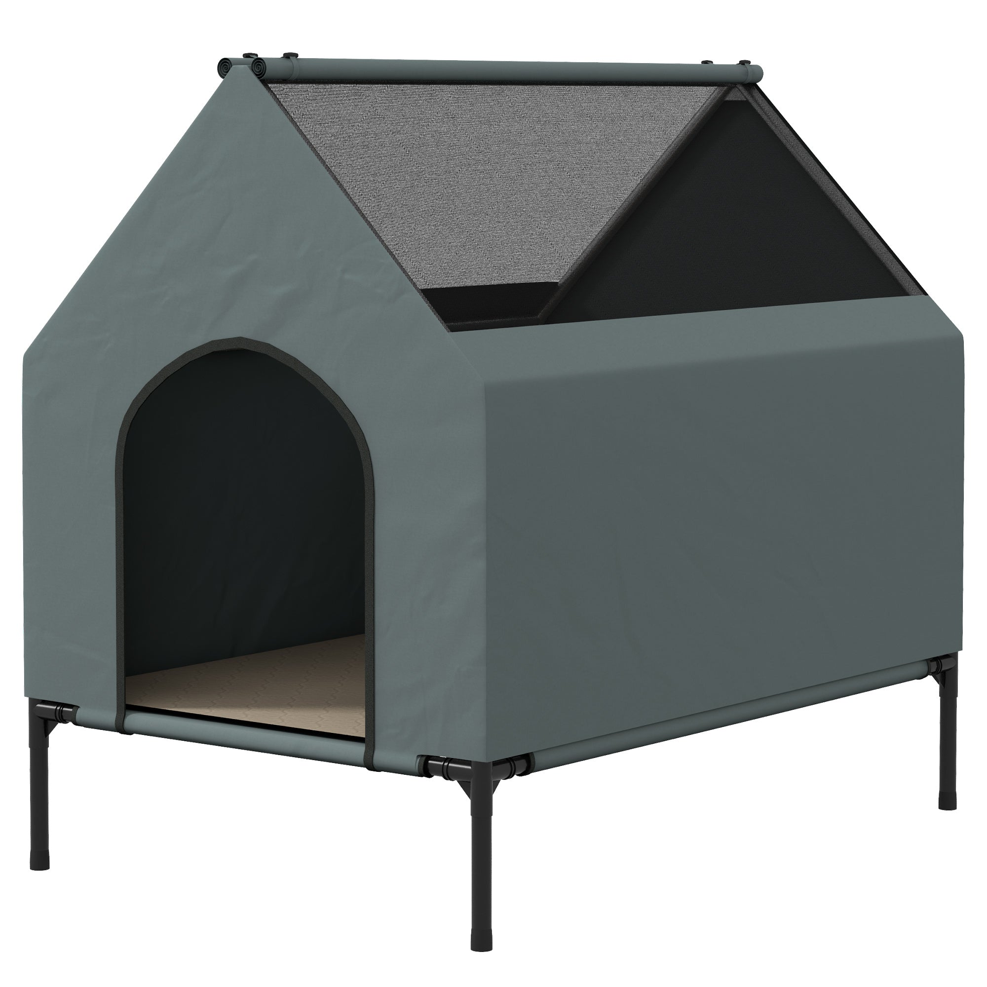 pawhut-niche-chien-d-ext-rieur-sur-lev-e-convertible-en-lit-de-camping-gris image 2