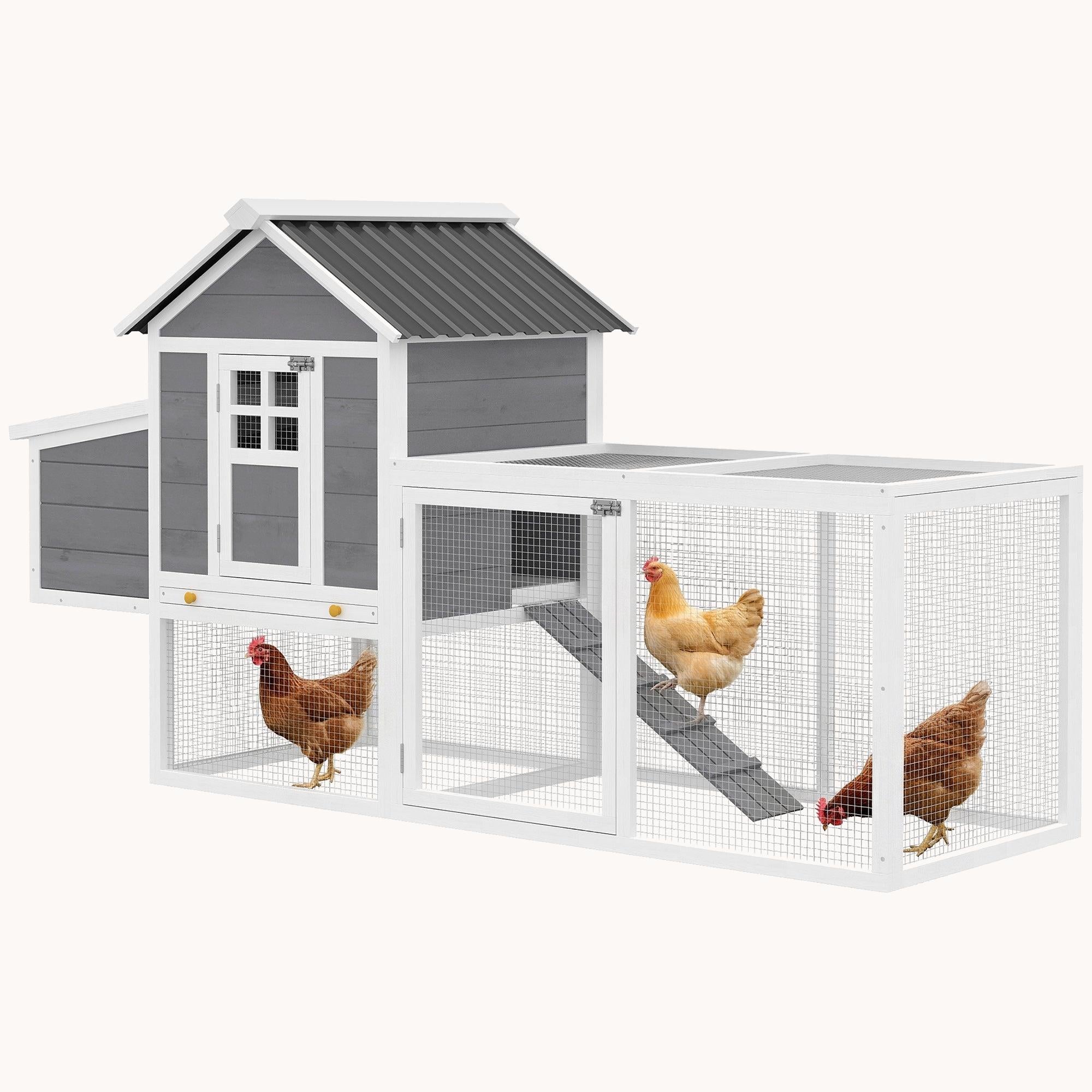 pawhut-poulailler-en-bois-82-pour-2-3-poules-avec-pondoir-et-tiroir-gris image 1