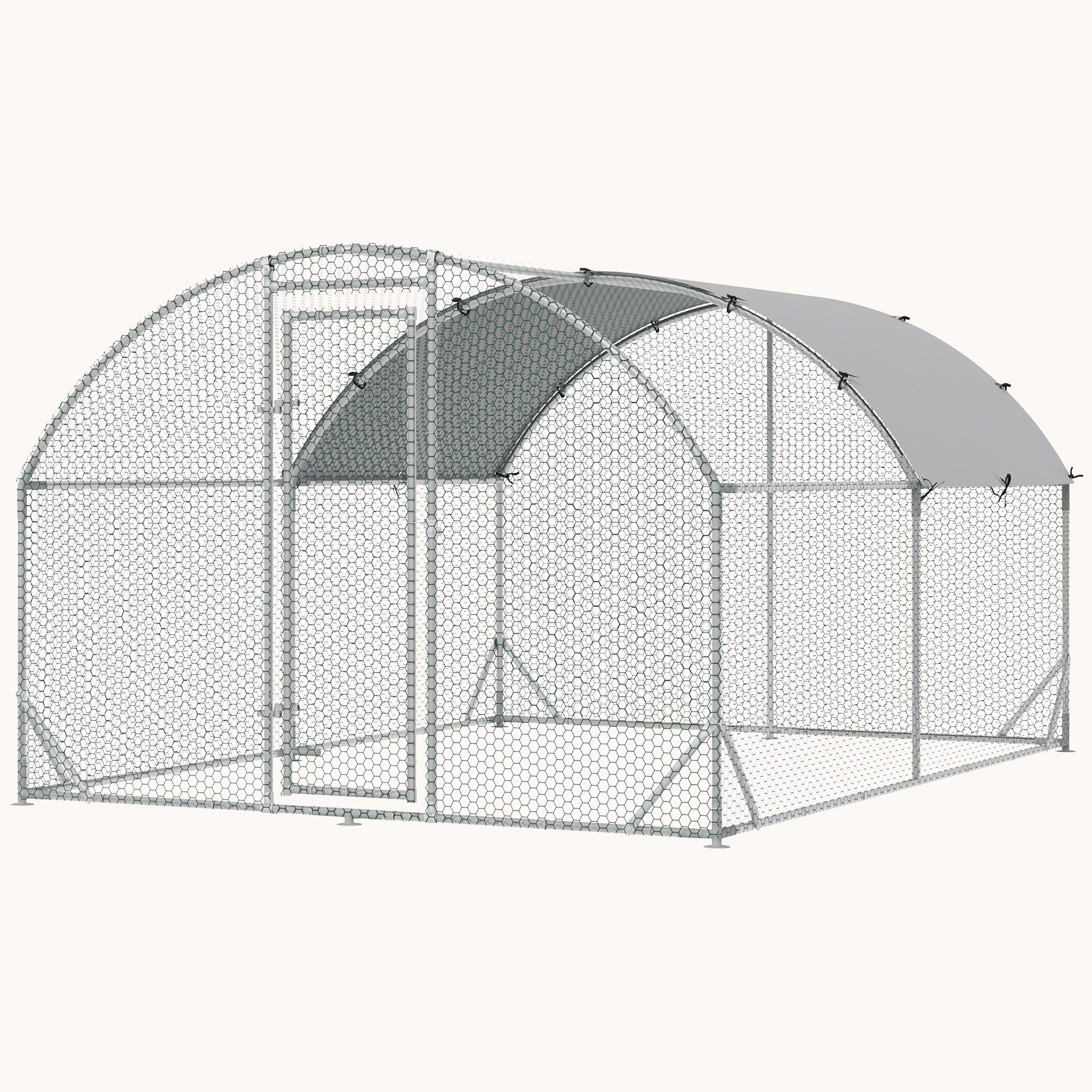 pawhut-grand-enclos-poulailler-m-tal-9-2-x-12-5-x-6-5-d-me-avec-b-che-imperm-abl image 3