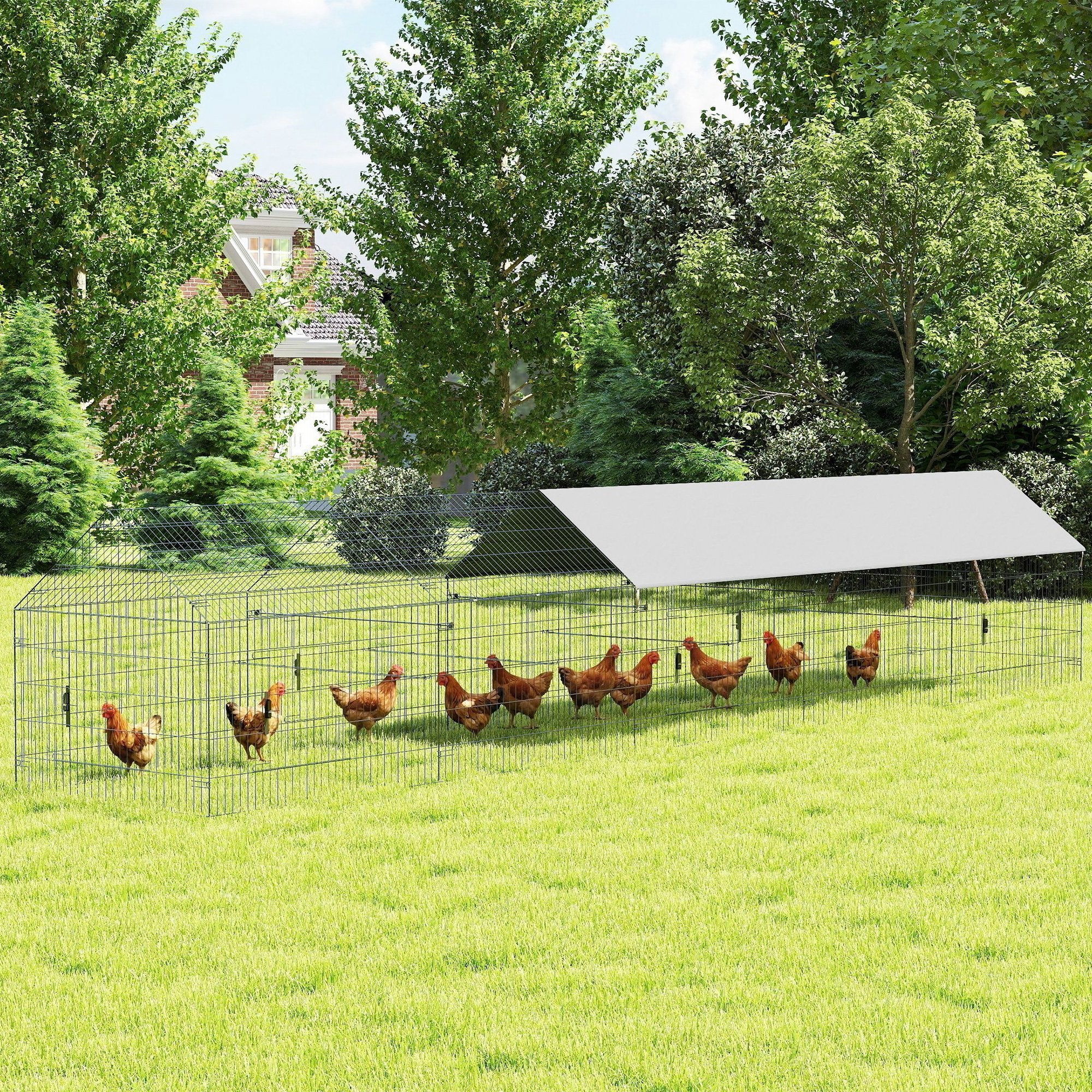 pawhut-enclos-poulailler-m-tal-avec-b-che-et-10-portes-pour-7-9-poules-gris image 4