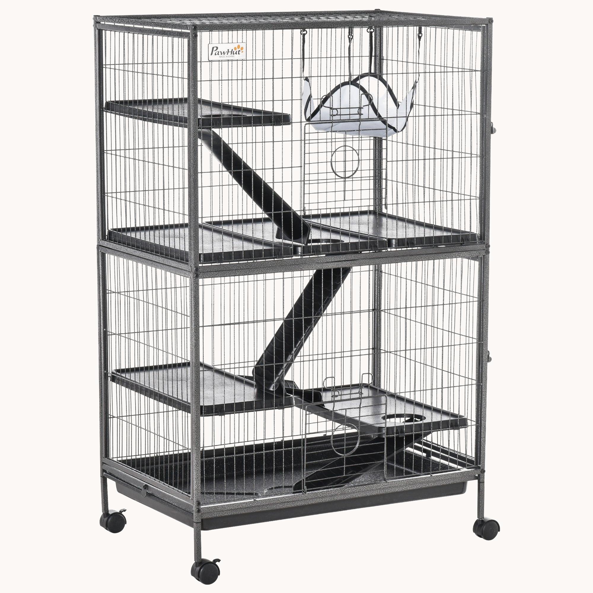 pawhut-cage-petits-animaux-50-5-tages-avec-hamac-et-6-portes-argent image 1