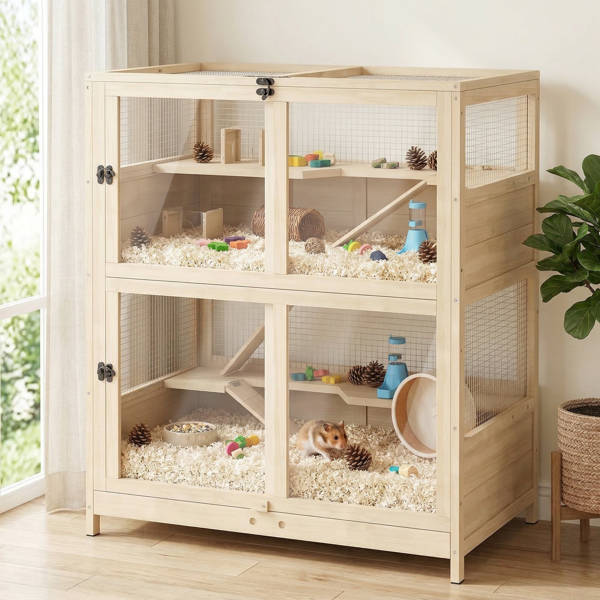 pawhut-cage-hamster-bois-4-niveaux-avec-toit-grillag-et-tiroir-84-x-53-x-91-cm image 3