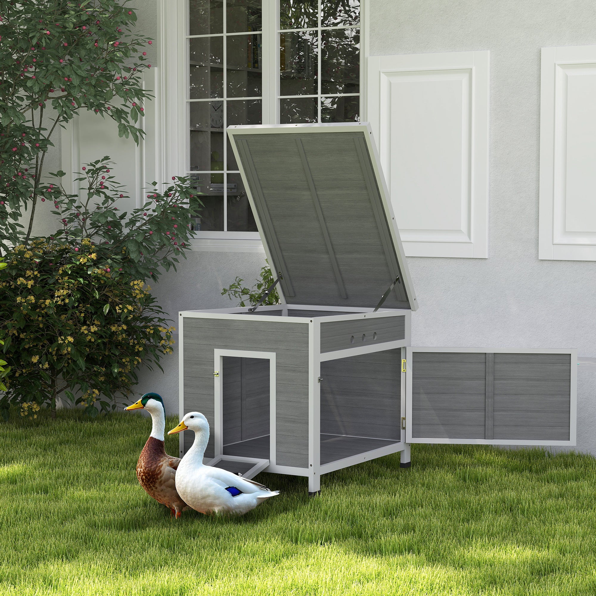 pawhut-maison-canards-2-4-canards-en-bois-double-portes-gris-clair image 4
